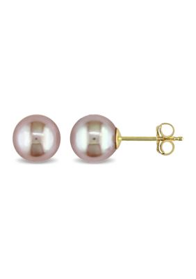 Belk & Co Pink Cultured Freshwater Pearl Stud Earrings in 14k Yellow Gold