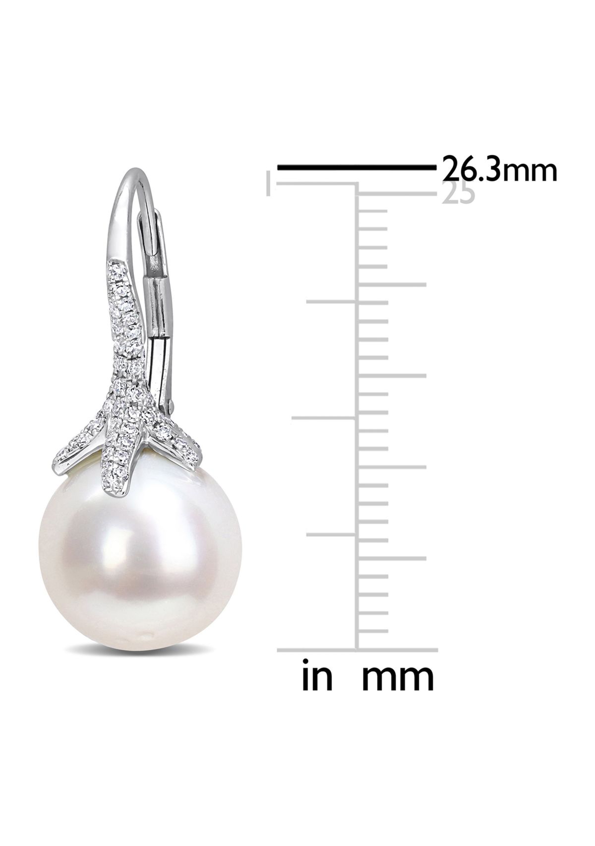 10-10.5mm South Sea Cultured Pearl and 1/2 CT TW Diamond Pearl Drop Leverback Earrings in 14k White Gold