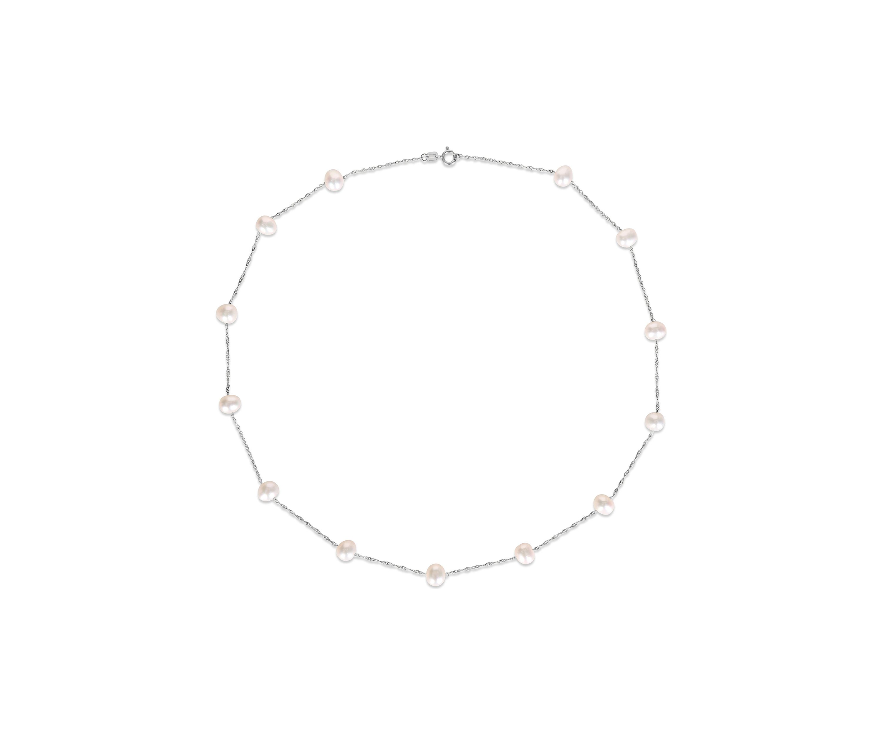 5.5-6mm Freshwater Cultured Pearl Station Necklace in 10k White Gold