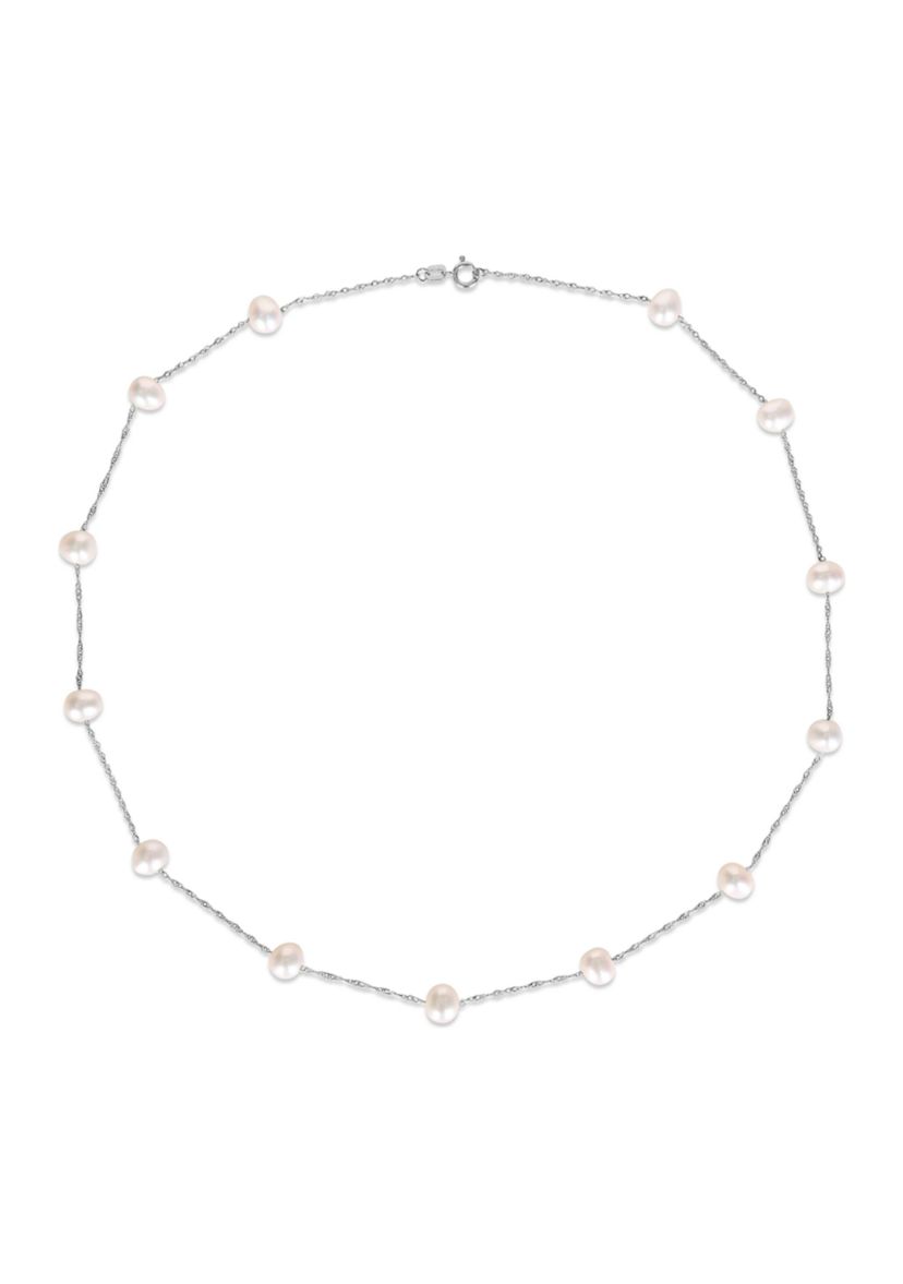 5.5-6mm Freshwater Cultured Pearl Station Necklace in 10k White Gold
