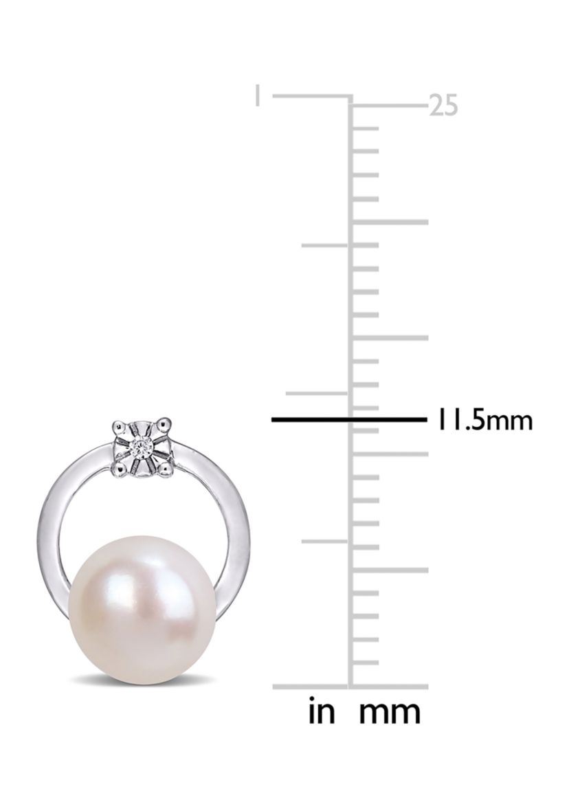 Cultured Freshwater Pearl and Diamond Circle Earrings in 10k White Gold