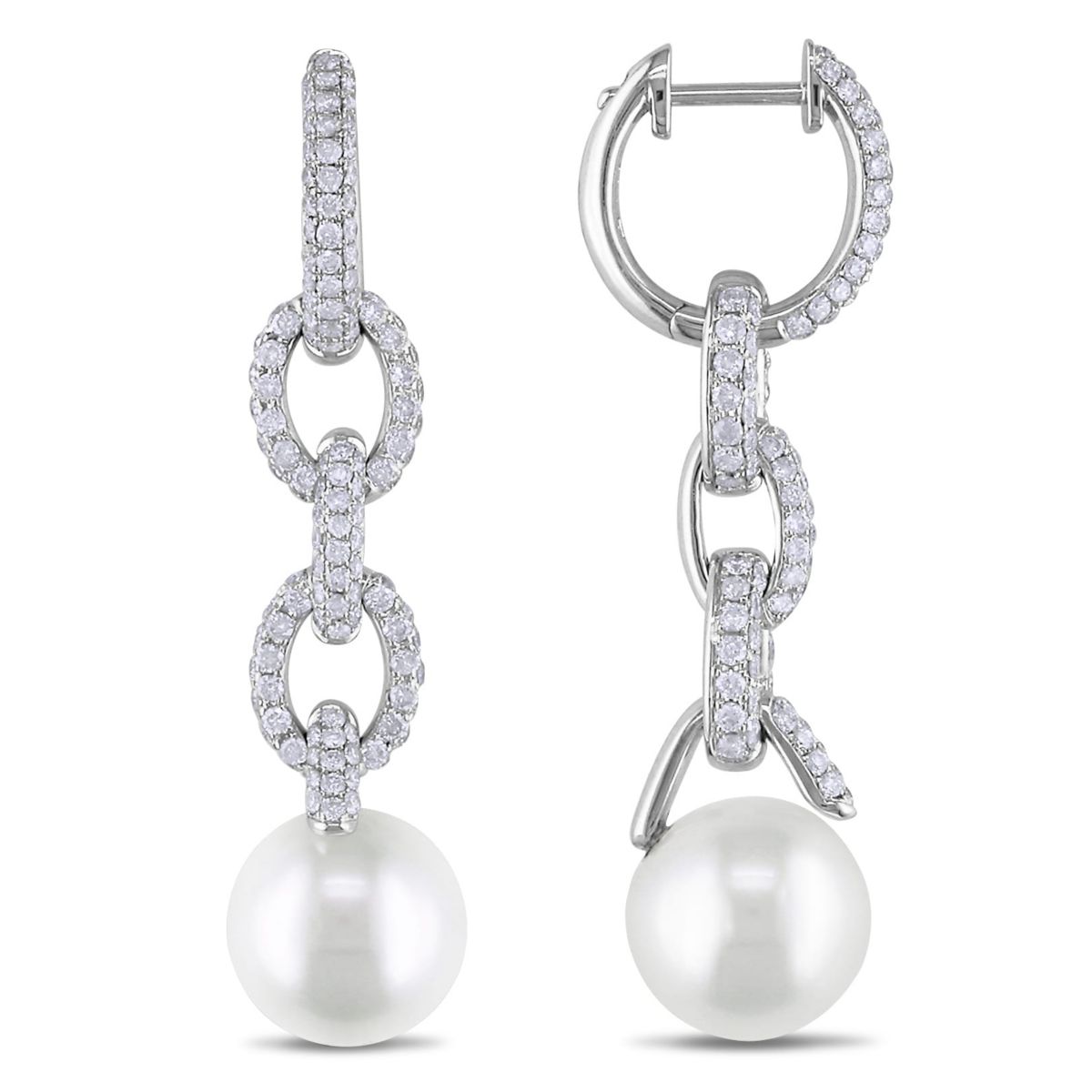 10-10.5MM South Sea Cultured Pearl and 1.76 CT TW Diamond Earrings in 14K White Gold