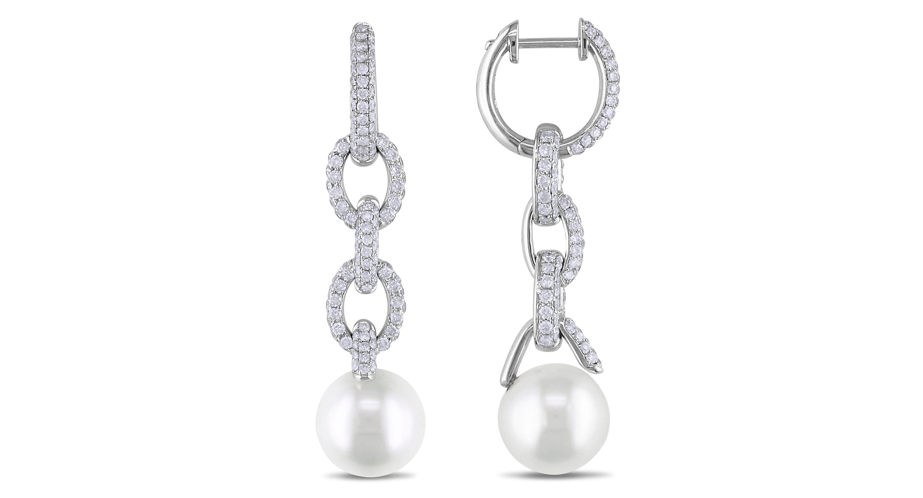 10-10.5MM South Sea Cultured Pearl and 1.76 CT TW Diamond Earrings in 14K White Gold