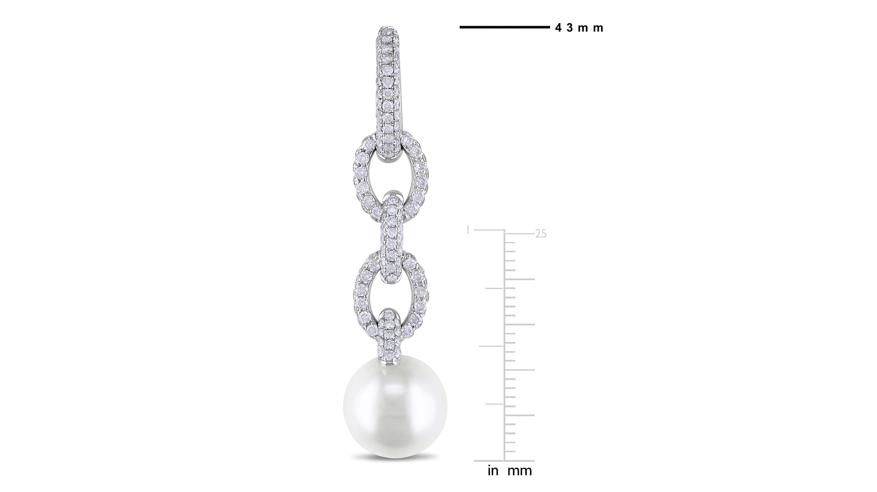 10-10.5MM South Sea Cultured Pearl and 1.76 CT TW Diamond Earrings in 14K White Gold