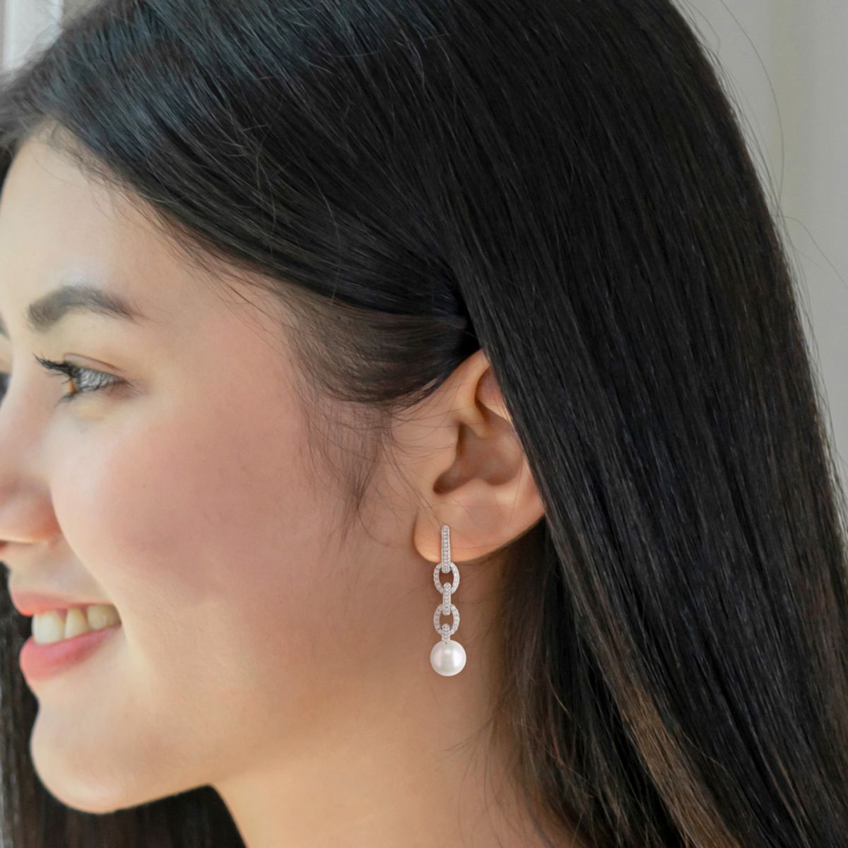 10-10.5MM South Sea Cultured Pearl and 1.76 CT TW Diamond Earrings in 14K White Gold