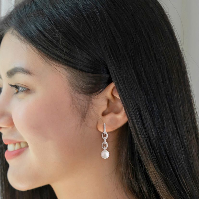 10-10.5MM South Sea Cultured Pearl and 1.76 CT TW Diamond Earrings in 14K White Gold