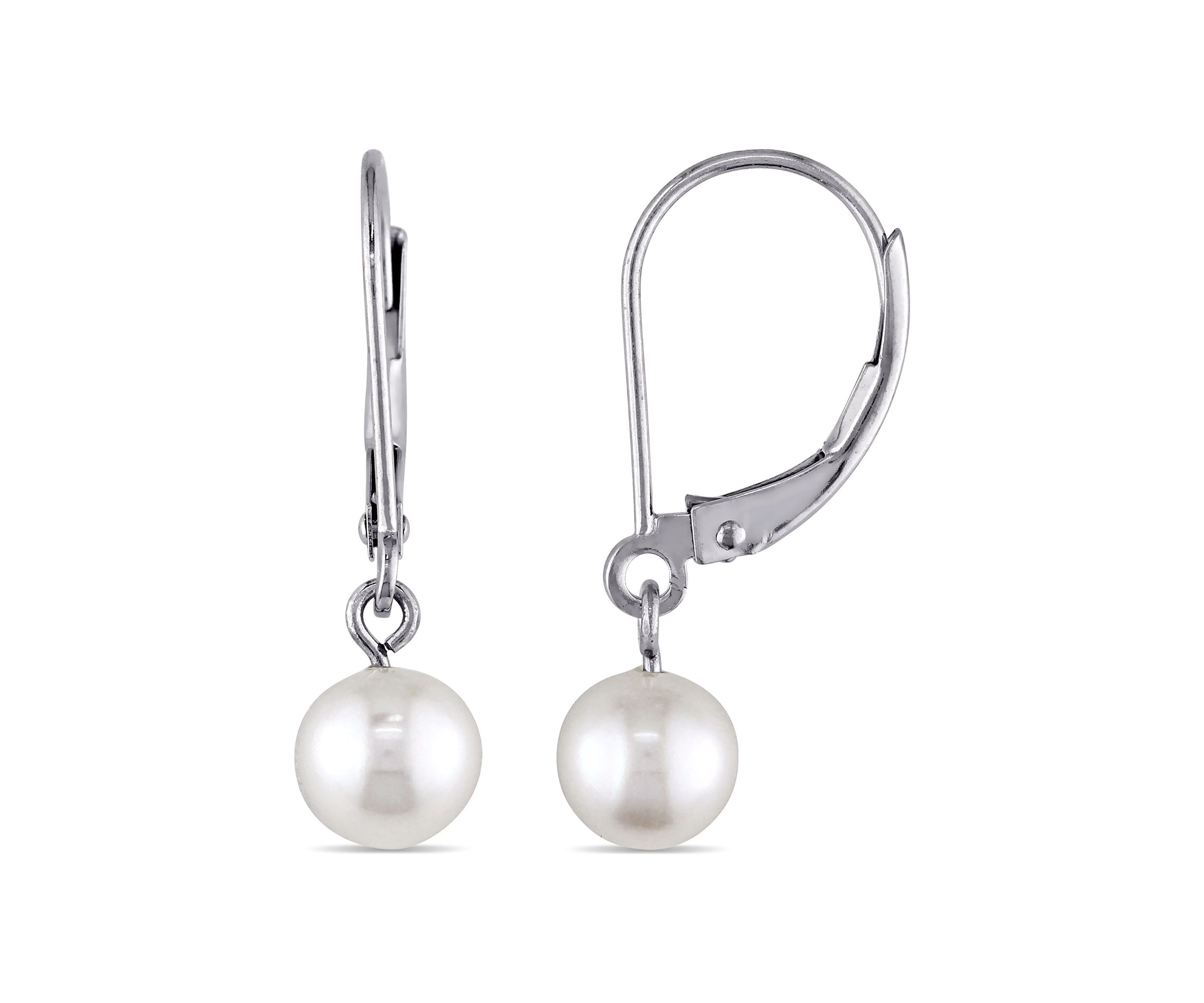 Freshwater Cultured Pearl Leverback Earrings in 10k White Gold