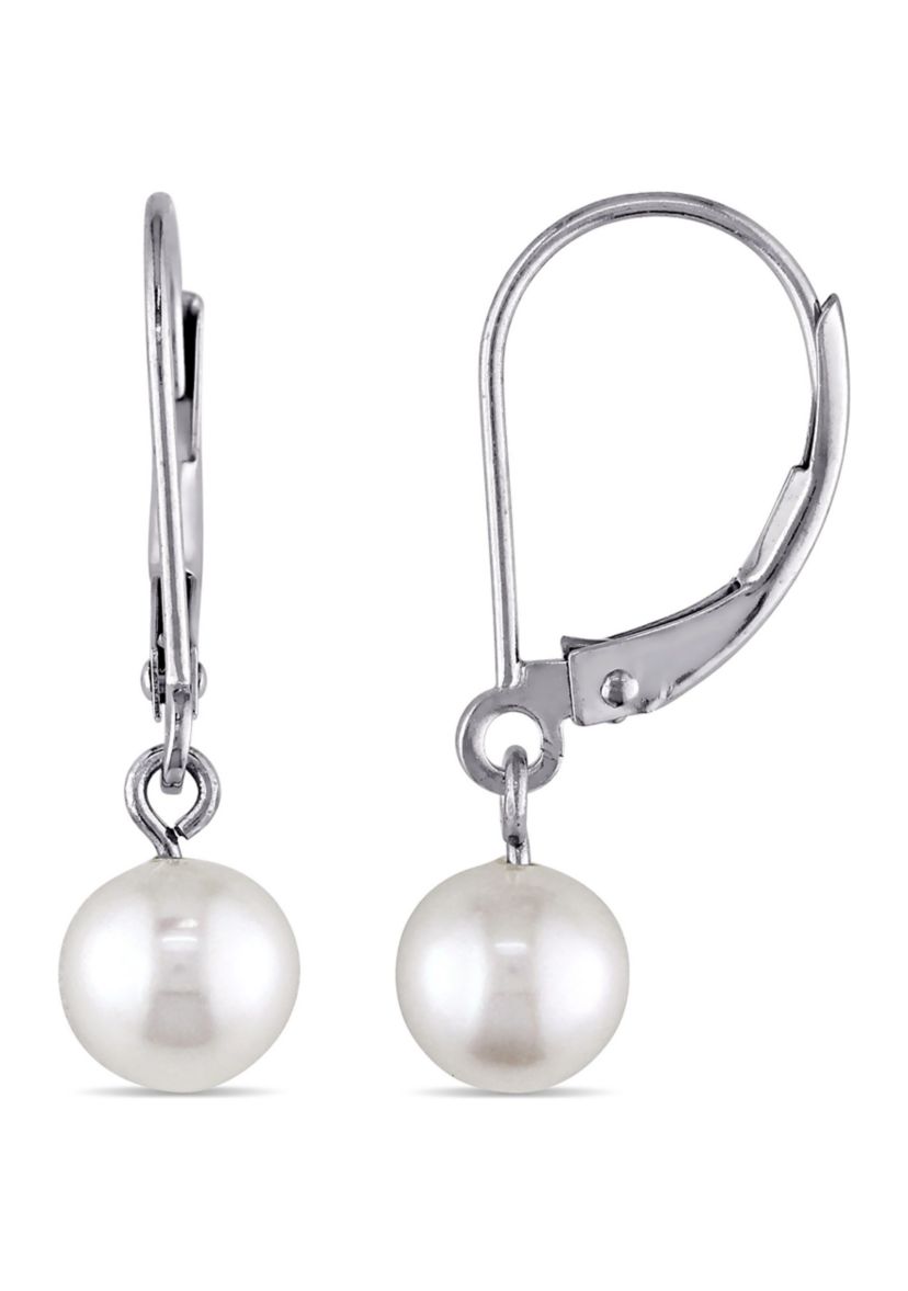 Freshwater Cultured Pearl Leverback Earrings in 10k White Gold