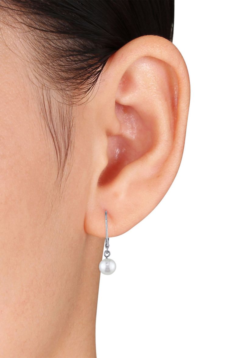 Freshwater Cultured Pearl Leverback Earrings in 10k White Gold