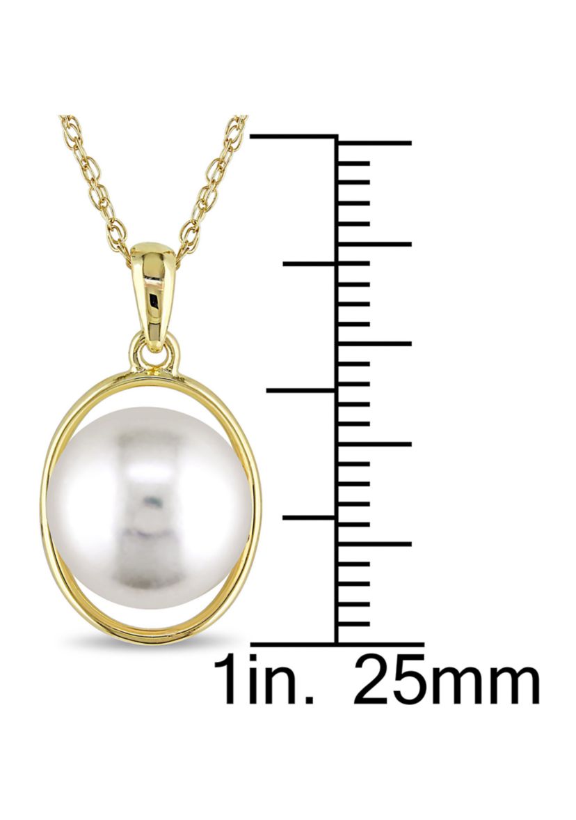 9.5-10mm Cultured Freshwater Pearl Oval Pendant With Chain in 10k Yellow Gold