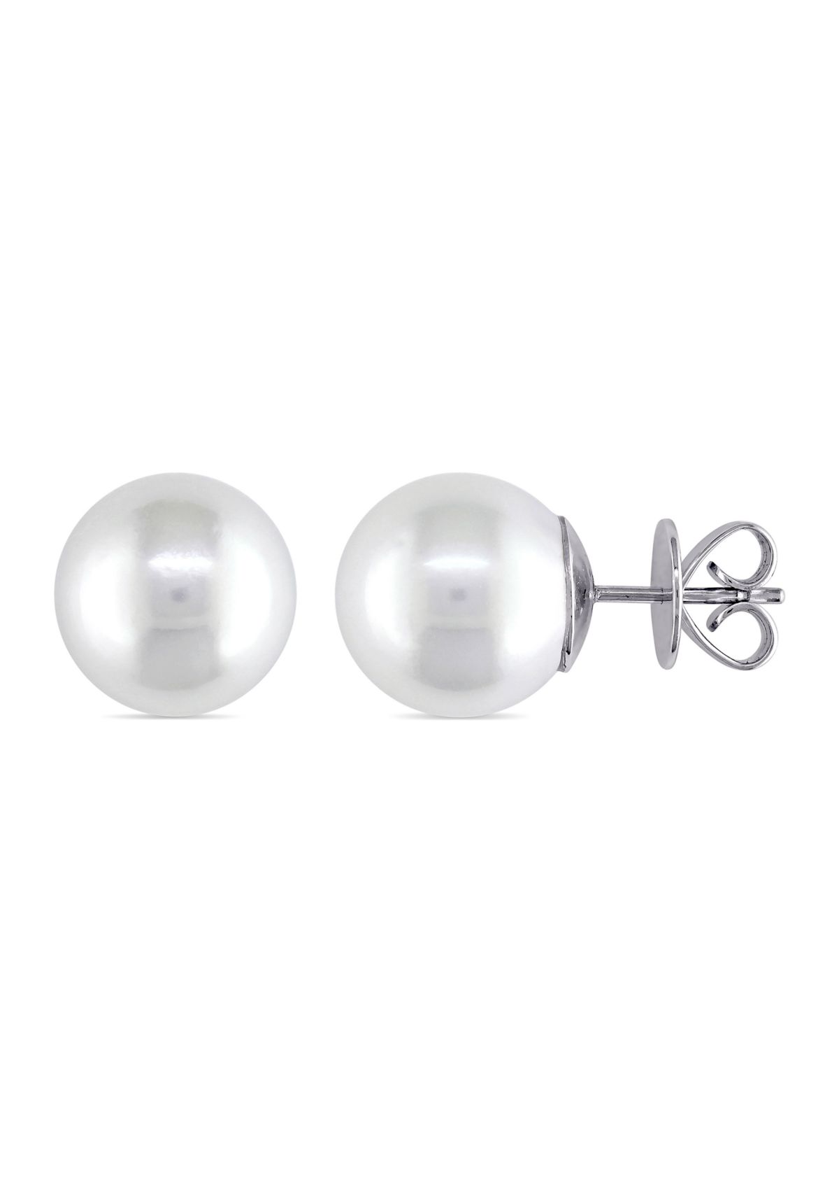 12.5-13mm White South Sea Pearl Stud Earrings in 14k White Gold