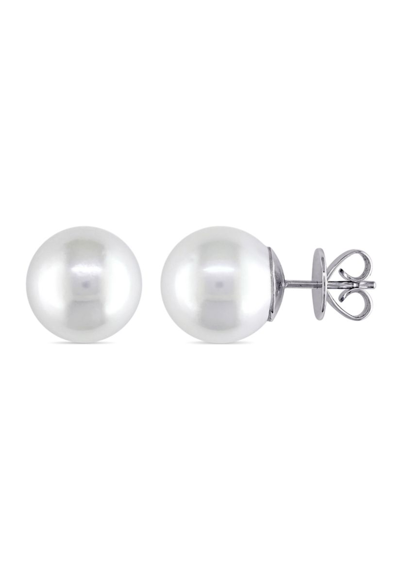12.5-13mm White South Sea Pearl Stud Earrings in 14k White Gold