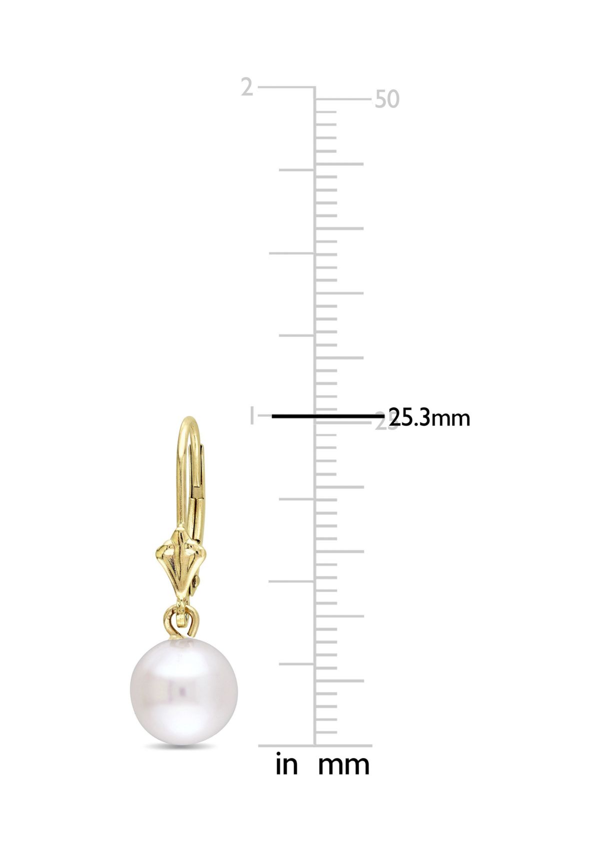 8-8.5mm Cultured Freshwater Pearl Drop Leverback Earrings in 10k Yellow Gold