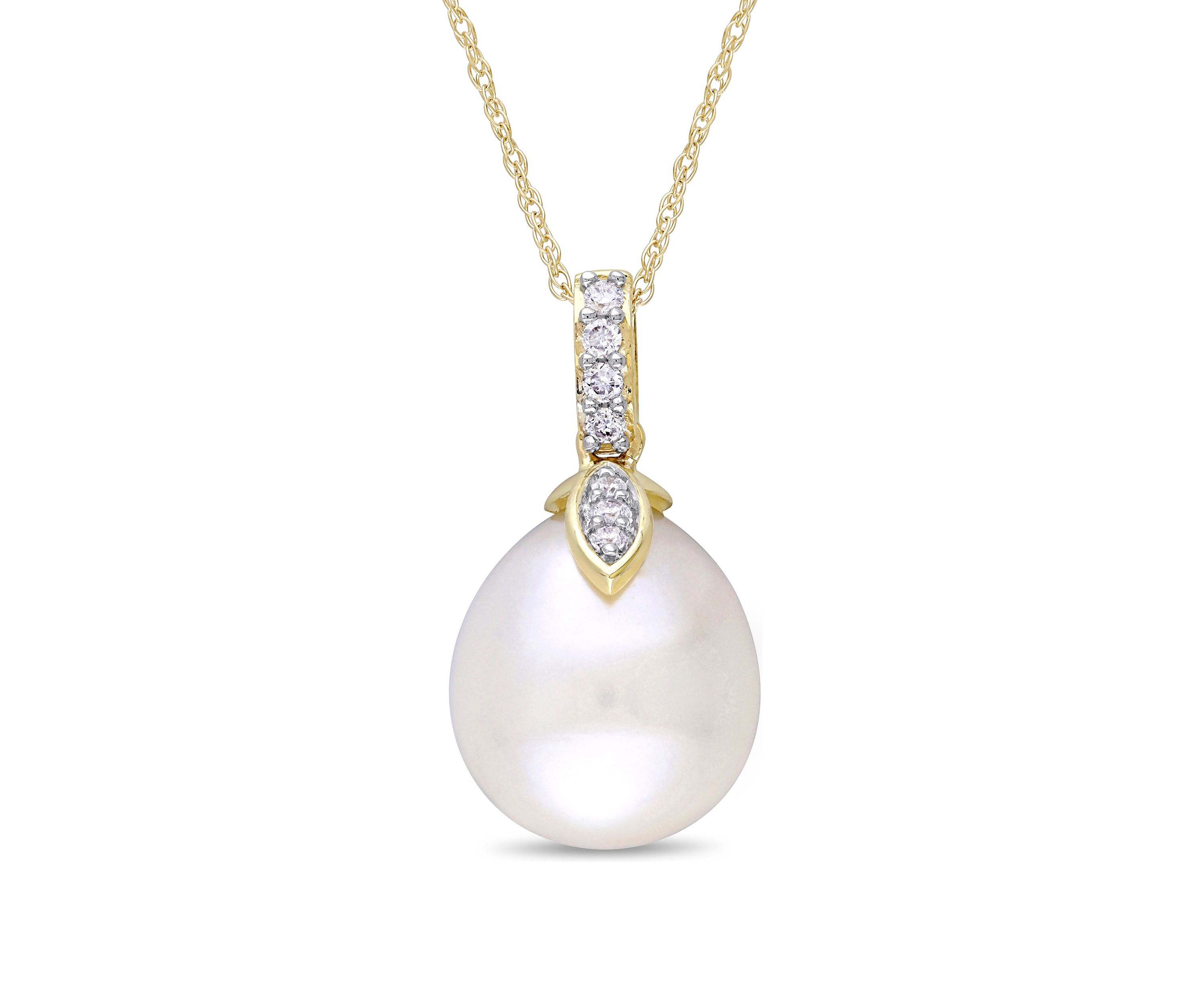 11-11.5mm Cultured Freshwater Pearl Drop Pendant with Chain in 10k Yellow Gold