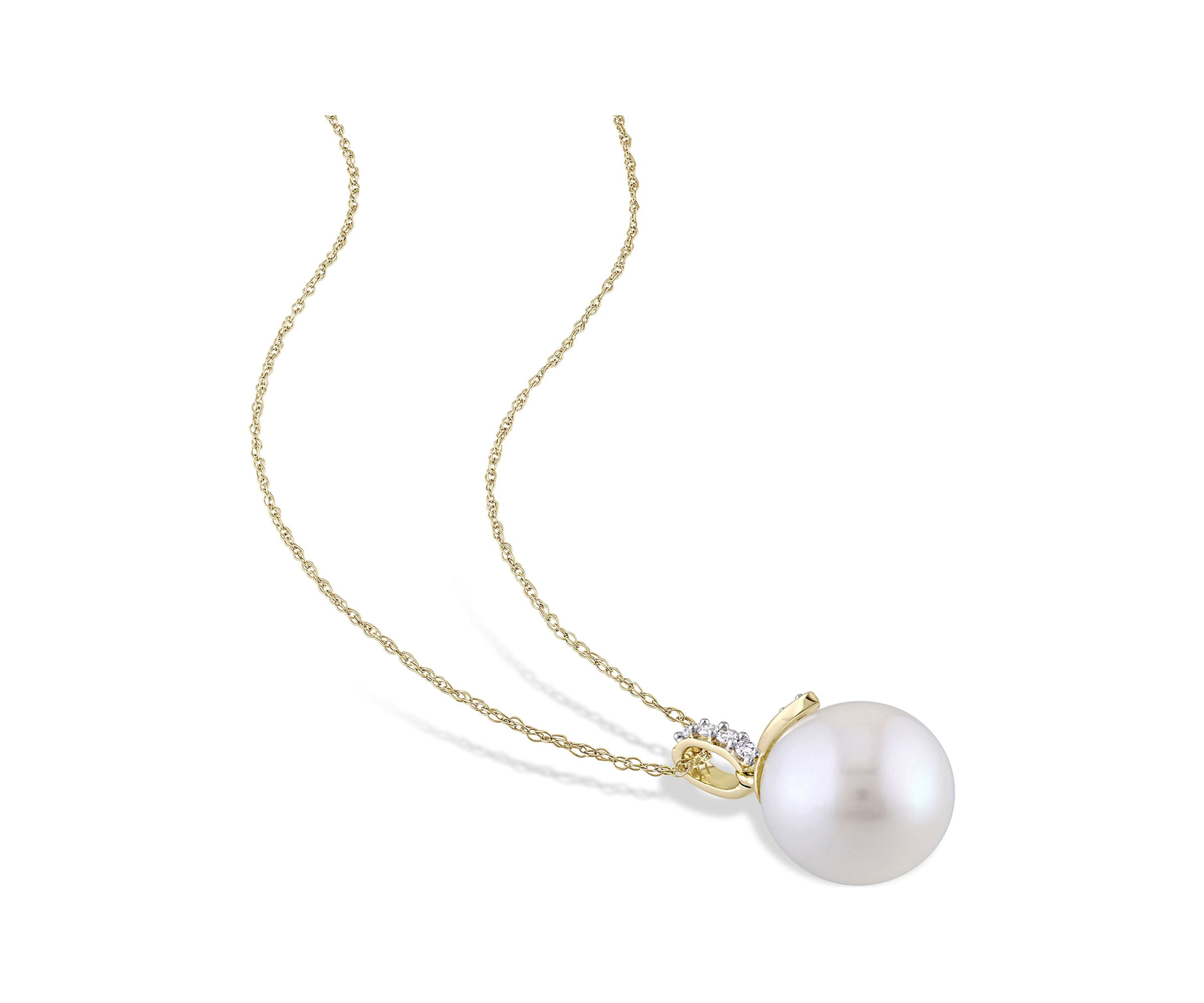 11-11.5mm Cultured Freshwater Pearl Drop Pendant with Chain in 10k Yellow Gold