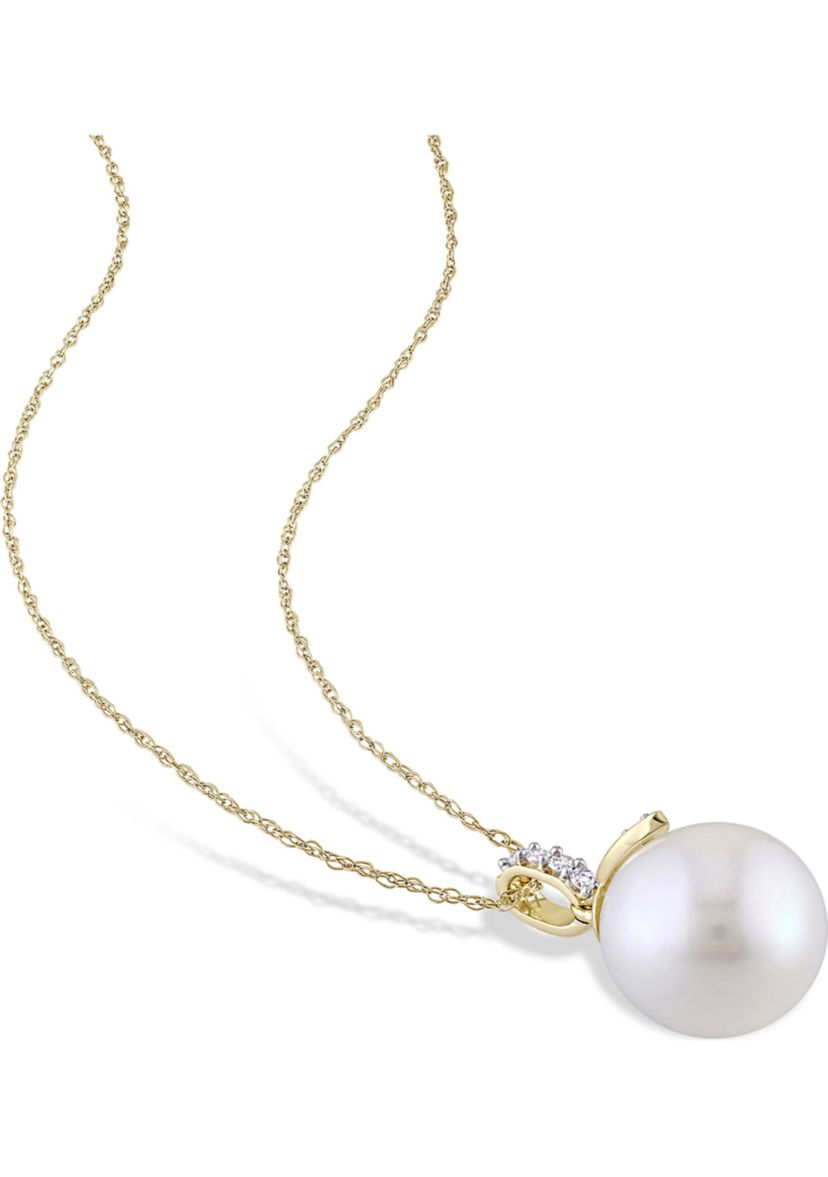 11-11.5mm Cultured Freshwater Pearl Drop Pendant with Chain in 10k Yellow Gold