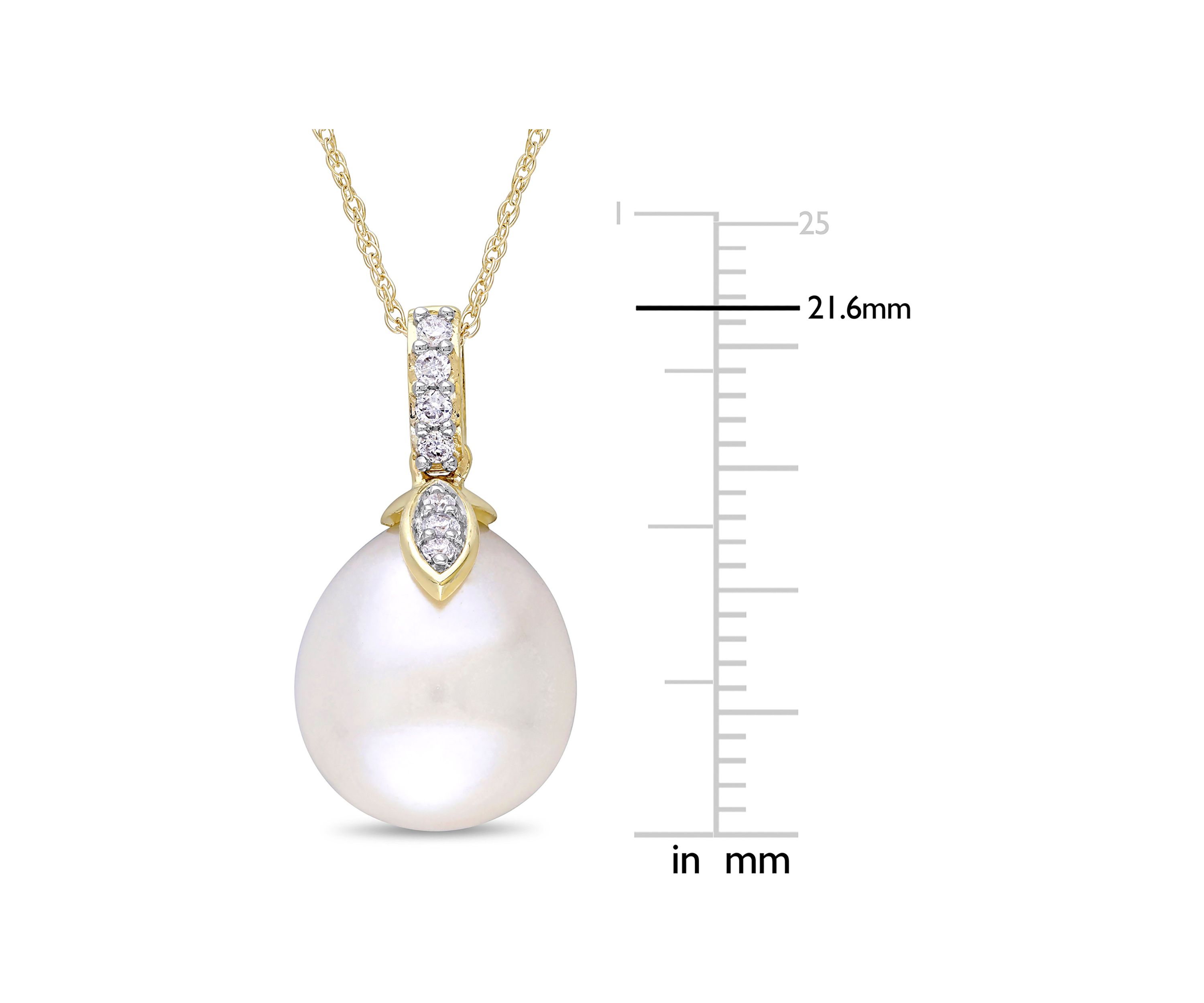 11-11.5mm Cultured Freshwater Pearl Drop Pendant with Chain in 10k Yellow Gold