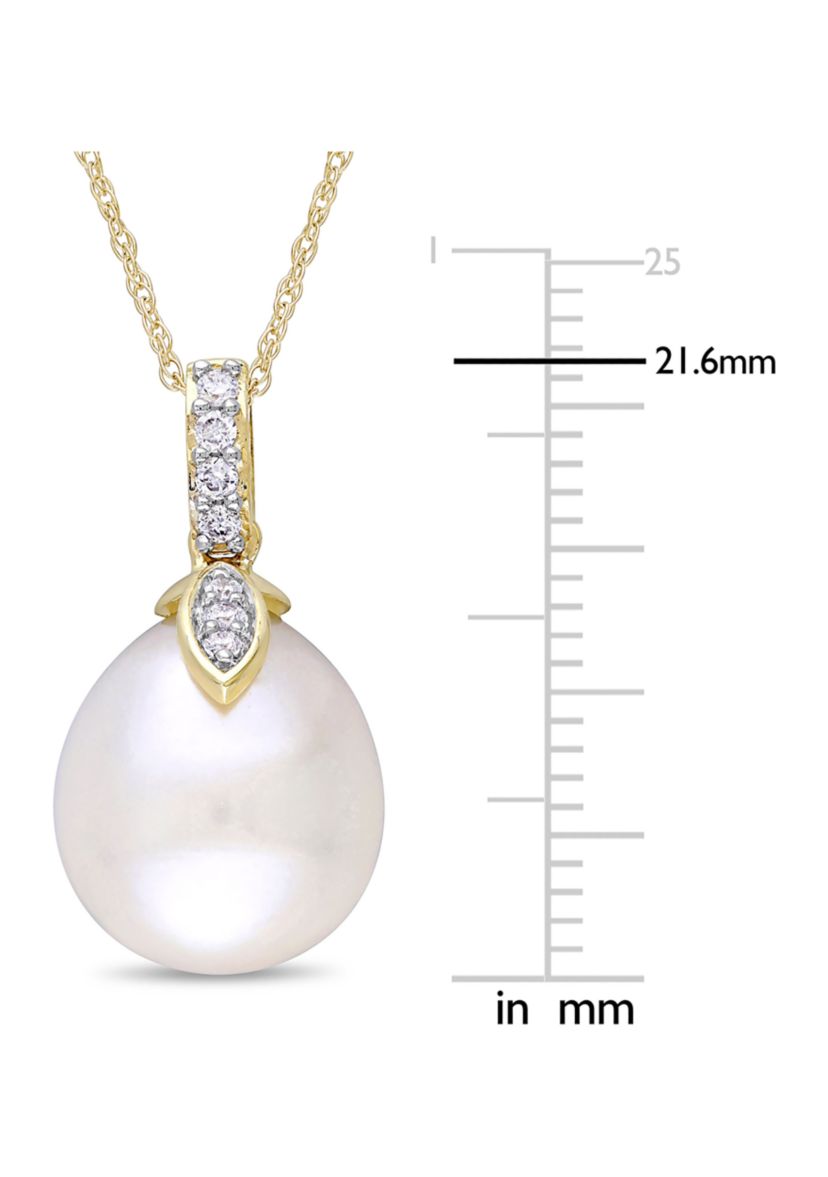 11-11.5mm Cultured Freshwater Pearl Drop Pendant with Chain in 10k Yellow Gold