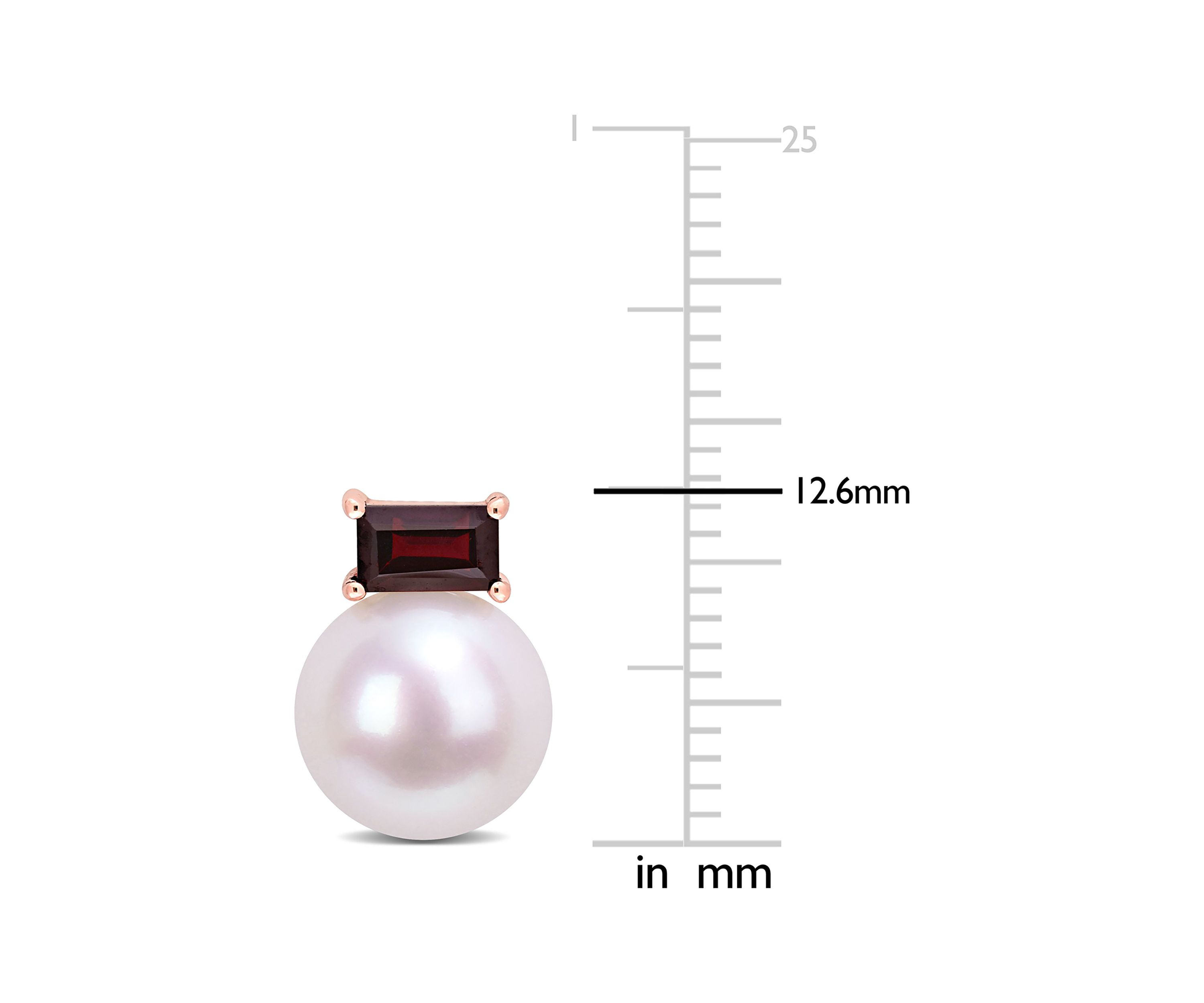 9-9.5mm Cultured Freshwater Pearl and 4/5 CT TGW Garnet Stud Earrings in 10k Rose Gold