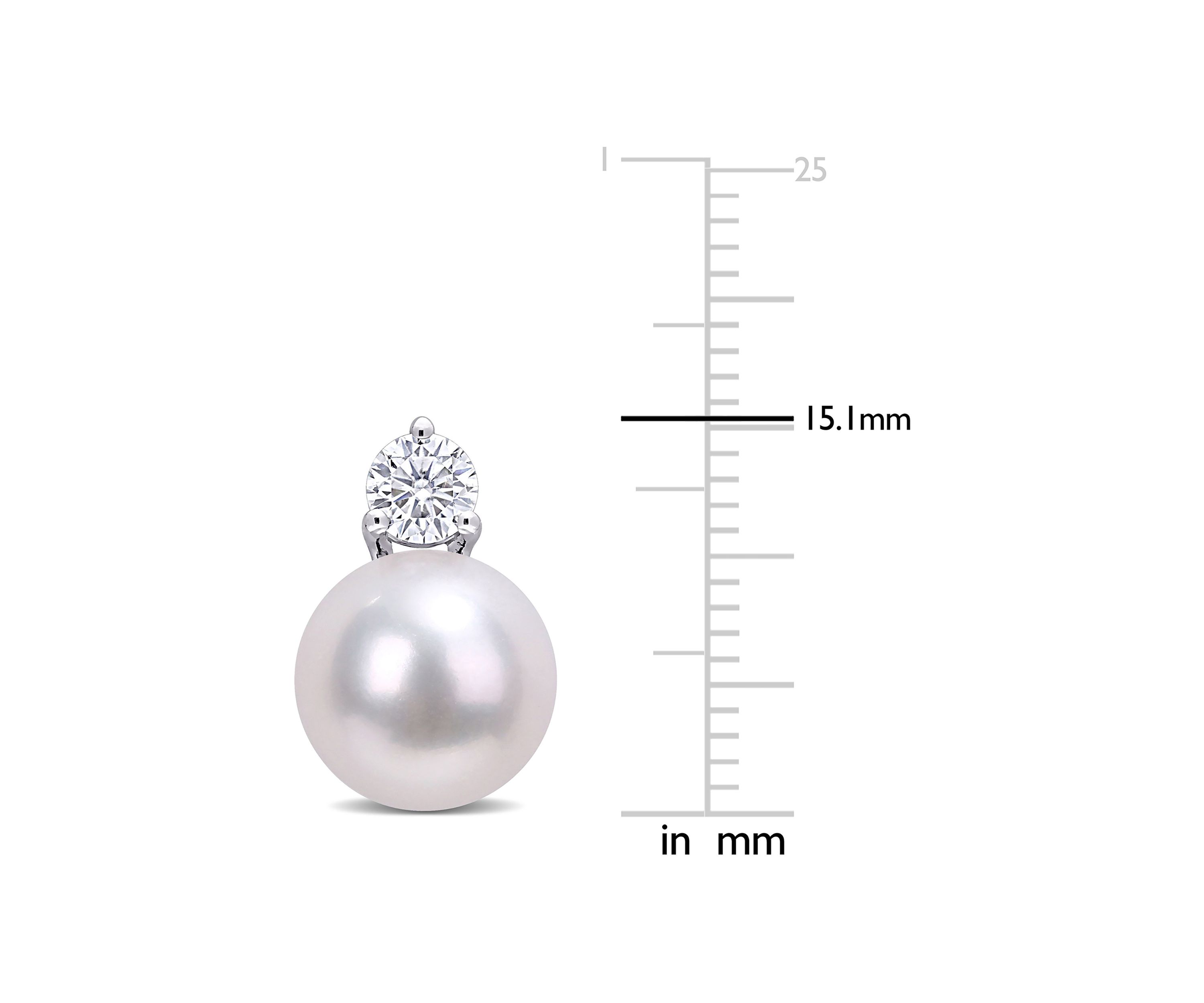Lab Created 4/5 CT DEW Created Moissanite and 9.5-10mm Freshwater Cultured Pearl Stud Earrings in 14k White Gold
