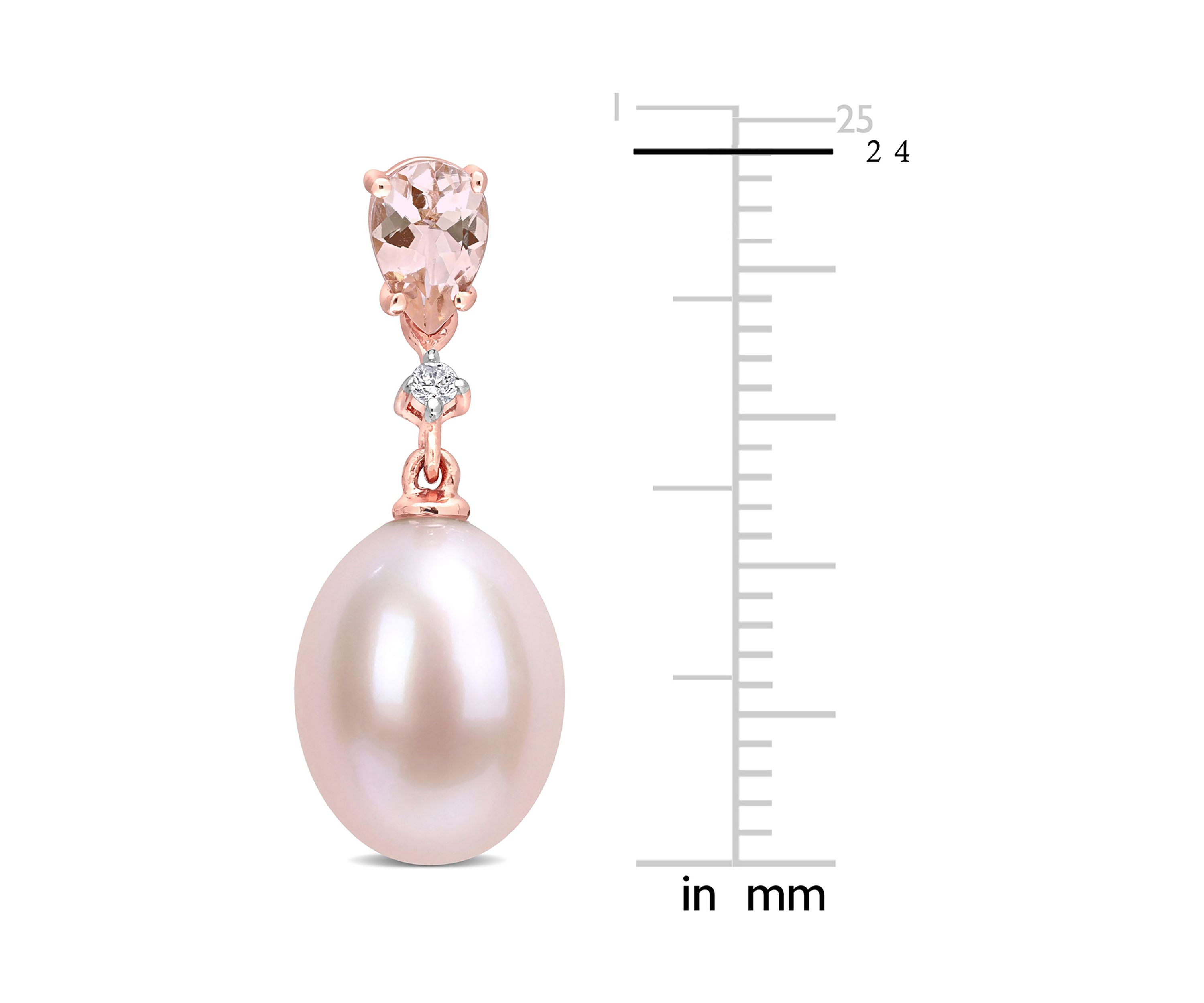 9-9.5mm Cultured Freshwater Pink Pearl with 4/5 Ct TGW Pear Shape Morganite and Diamond Accent Drop Earrings in 10k Rose Gold