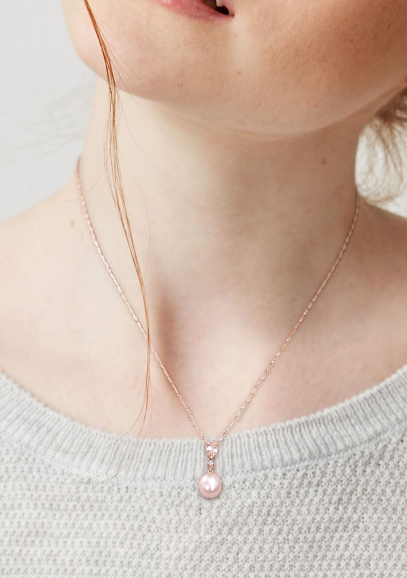 9-9.5mm Cultured Freshwater Pink Pearl with 4/5 Ct TGW Pear Shape Morganite and Diamond Accent Drop Pendant in 10k Rose Gold with Chain
