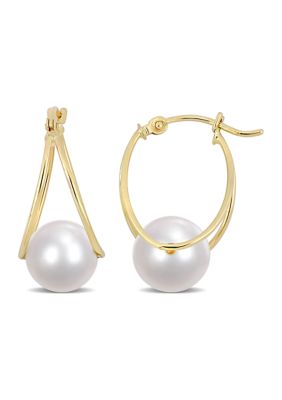 Belk & Co 8-8.5mm Freshwater Cultured Pearl Earrings in 14k Yellow Gold