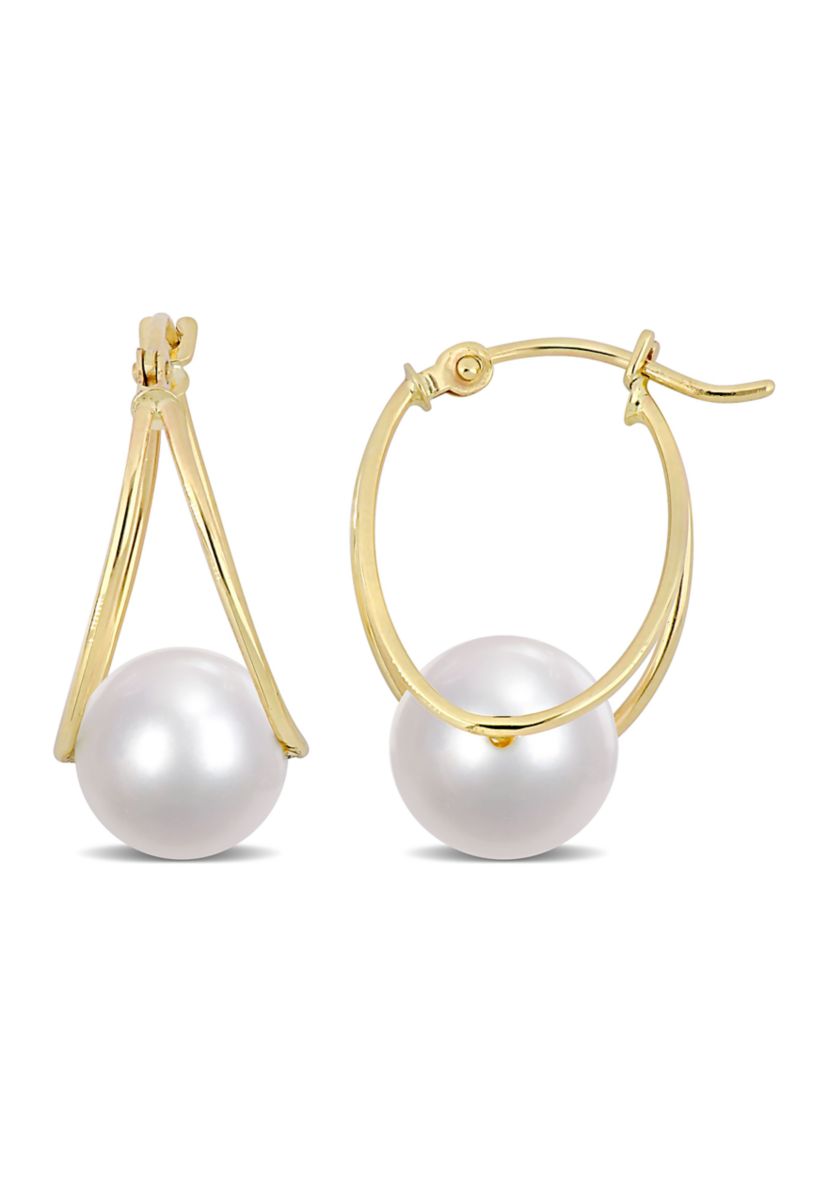8-8.5mm Freshwater Cultured Pearl Earrings in 14k Yellow Gold