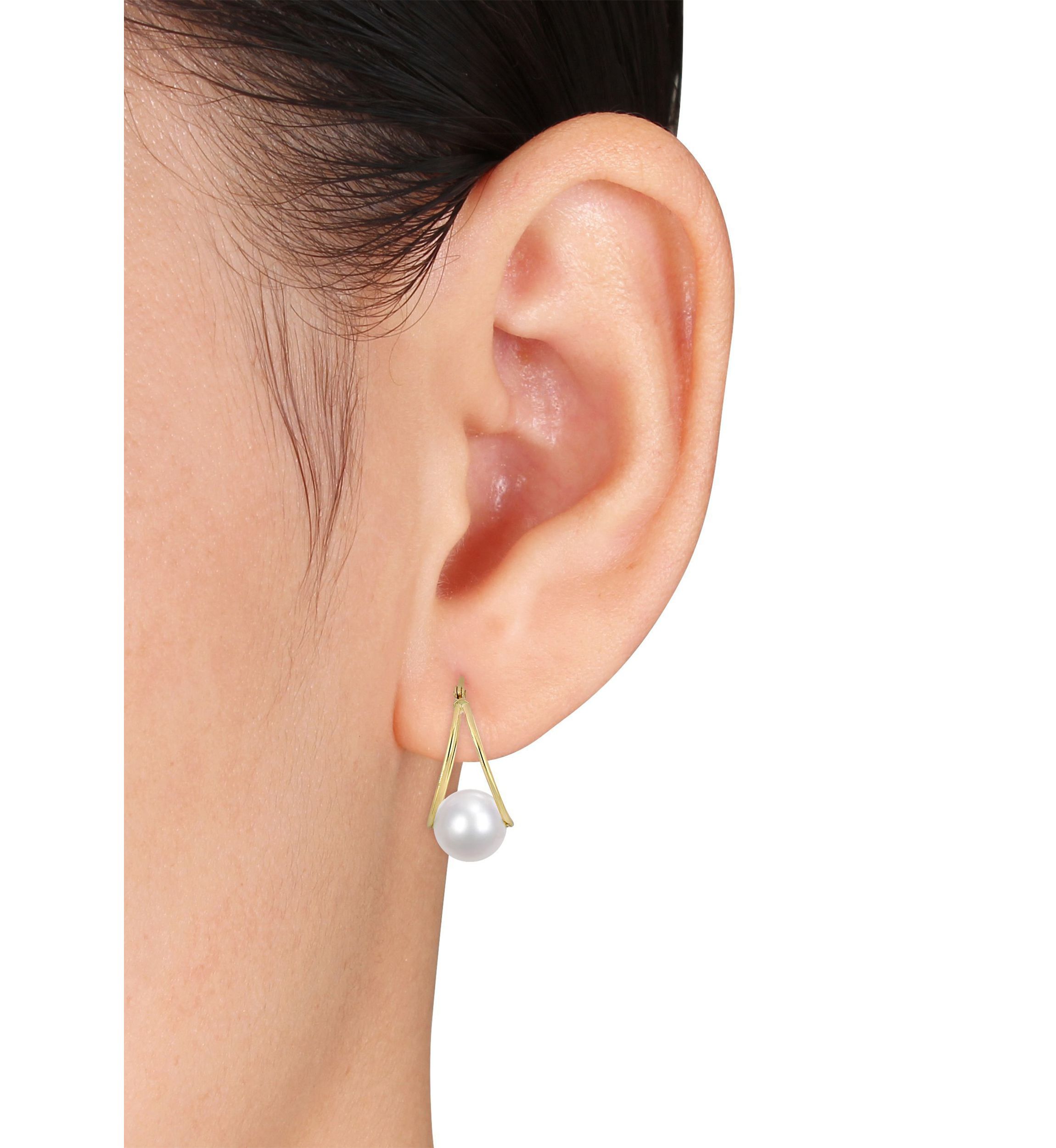 8-8.5mm Freshwater Cultured Pearl Earrings in 14k Yellow Gold