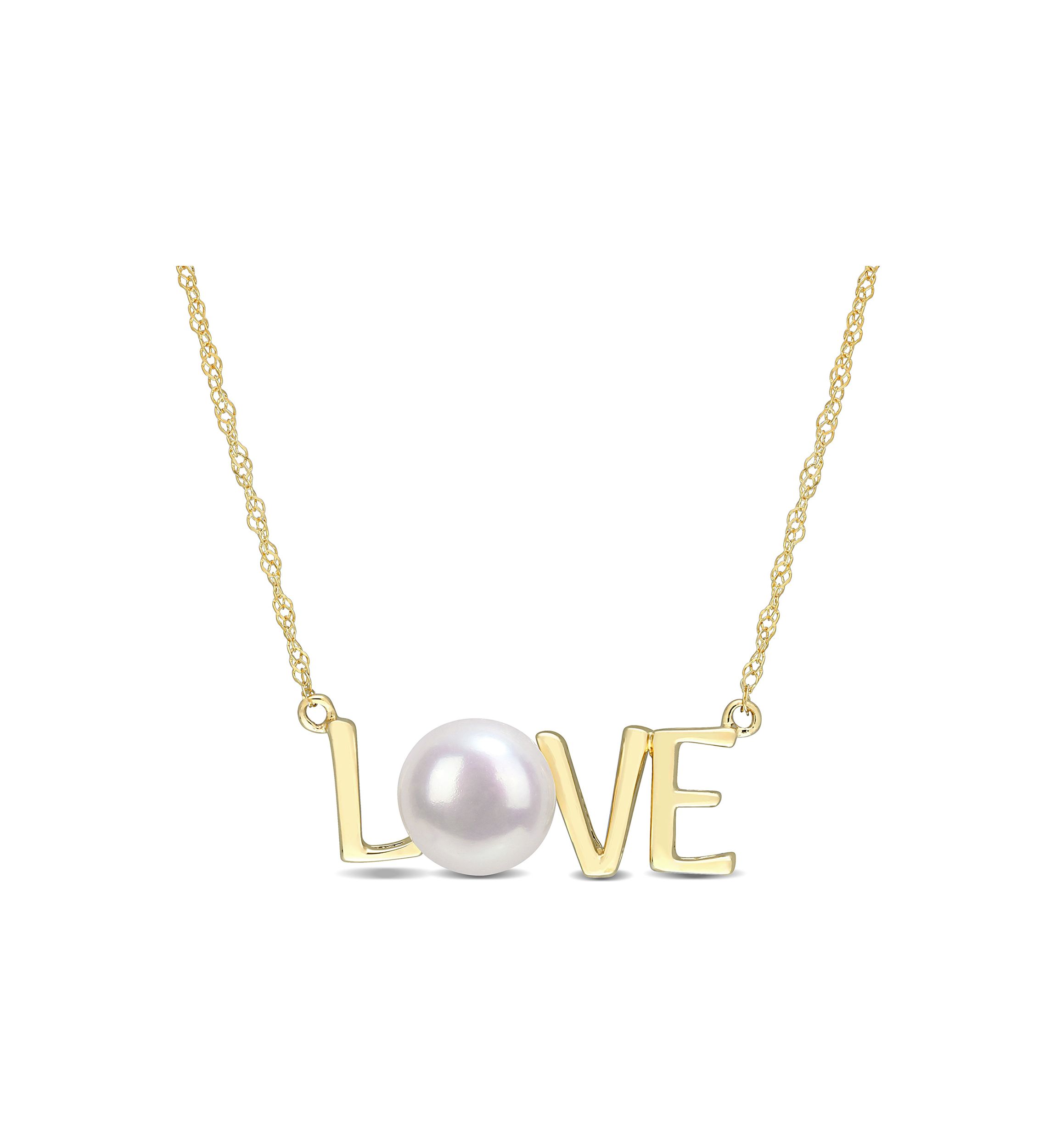 7-7.5mm Cultured Freshwater Pearl Sentimental Love Necklace in 10k Yellow Gold
