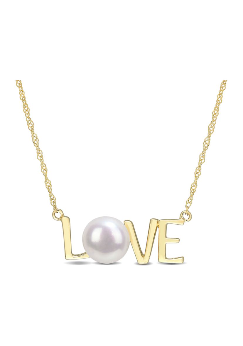 7-7.5mm Cultured Freshwater Pearl Sentimental Love Necklace in 10k Yellow Gold