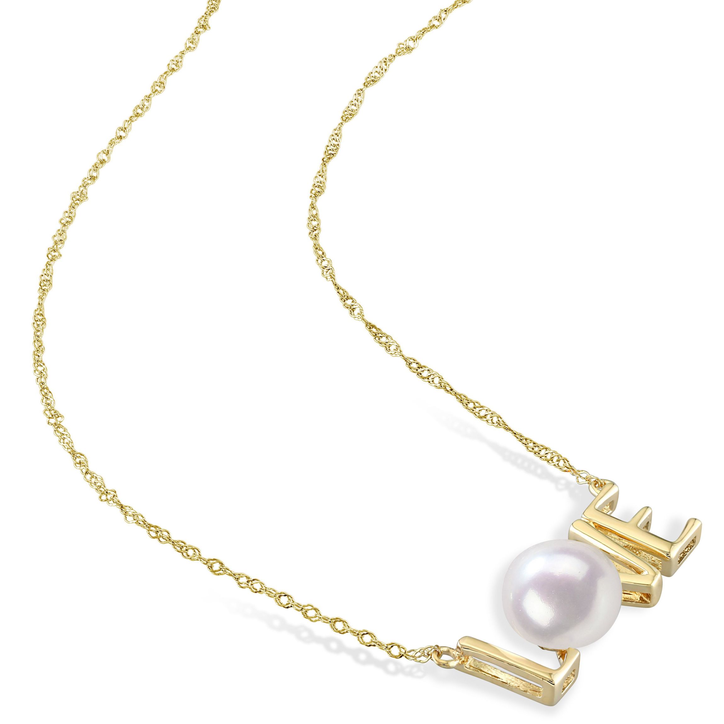 7-7.5mm Cultured Freshwater Pearl Sentimental Love Necklace in 10k Yellow Gold