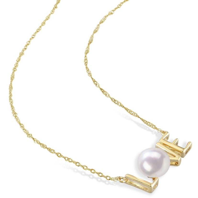 7-7.5mm Cultured Freshwater Pearl Sentimental Love Necklace in 10k Yellow Gold