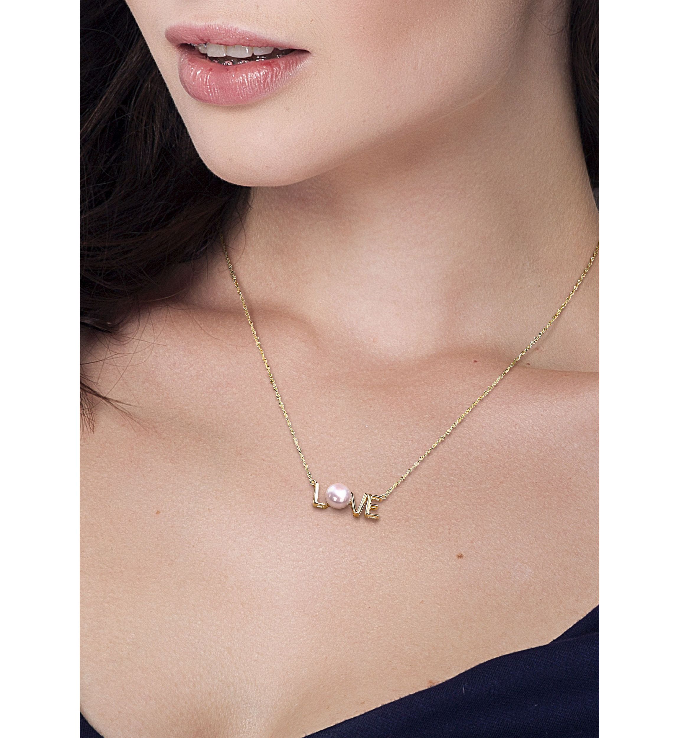 7-7.5mm Cultured Freshwater Pearl Sentimental Love Necklace in 10k Yellow Gold