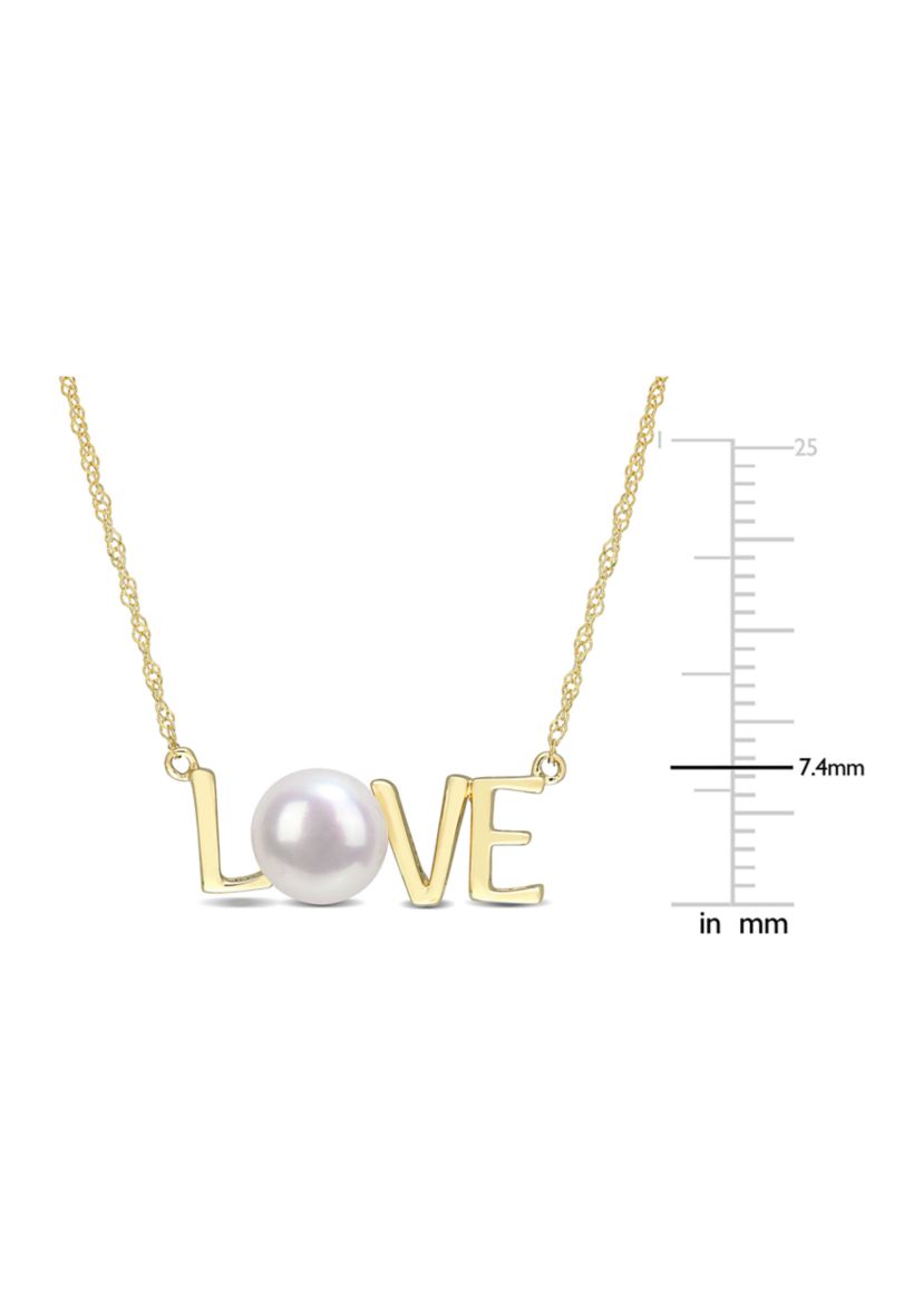 7-7.5mm Cultured Freshwater Pearl Sentimental Love Necklace in 10k Yellow Gold