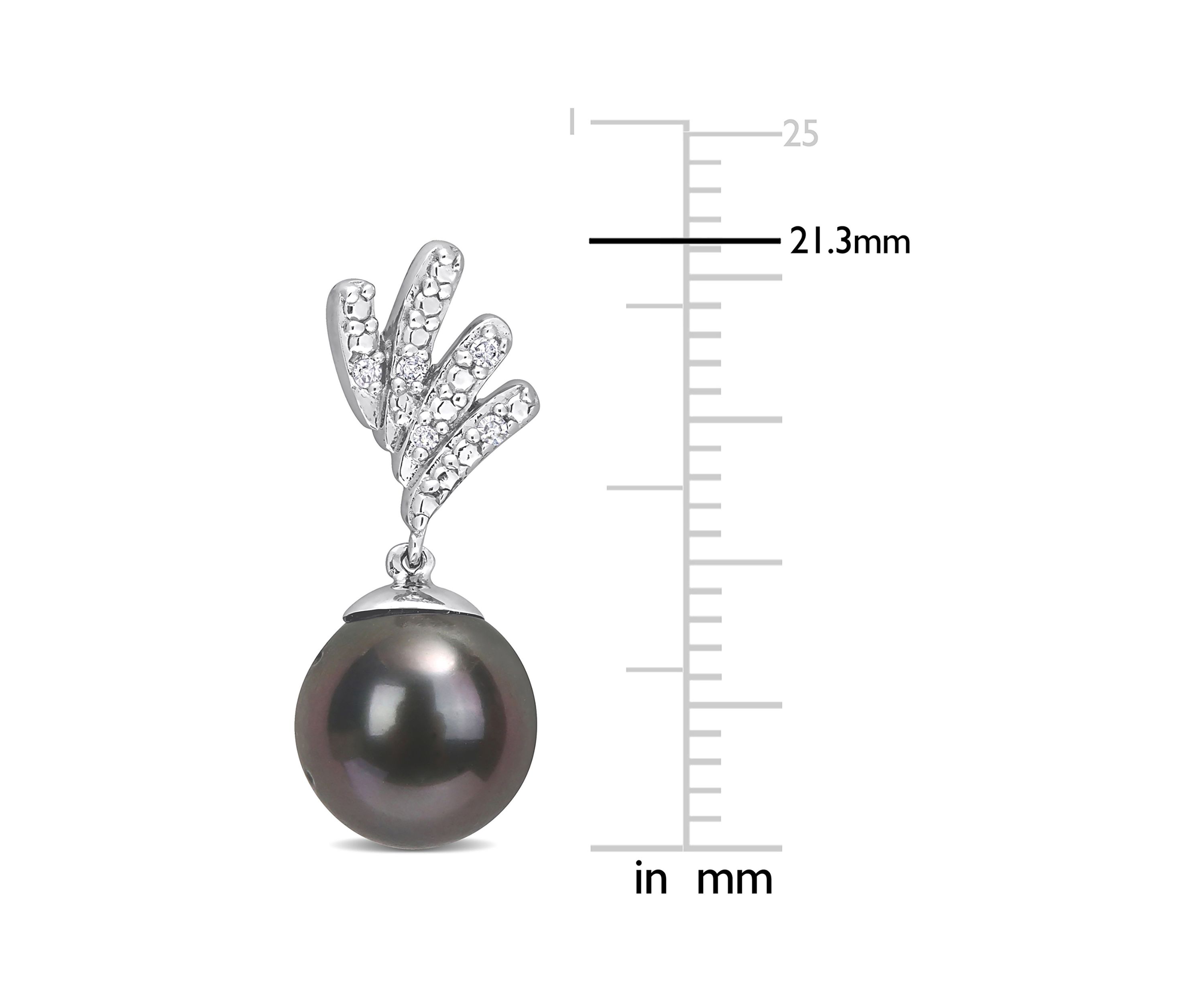 8-8.5mm Black Tahitian Cultured Pearl and Diamond Accent Drop Earrings in 10k White Gold