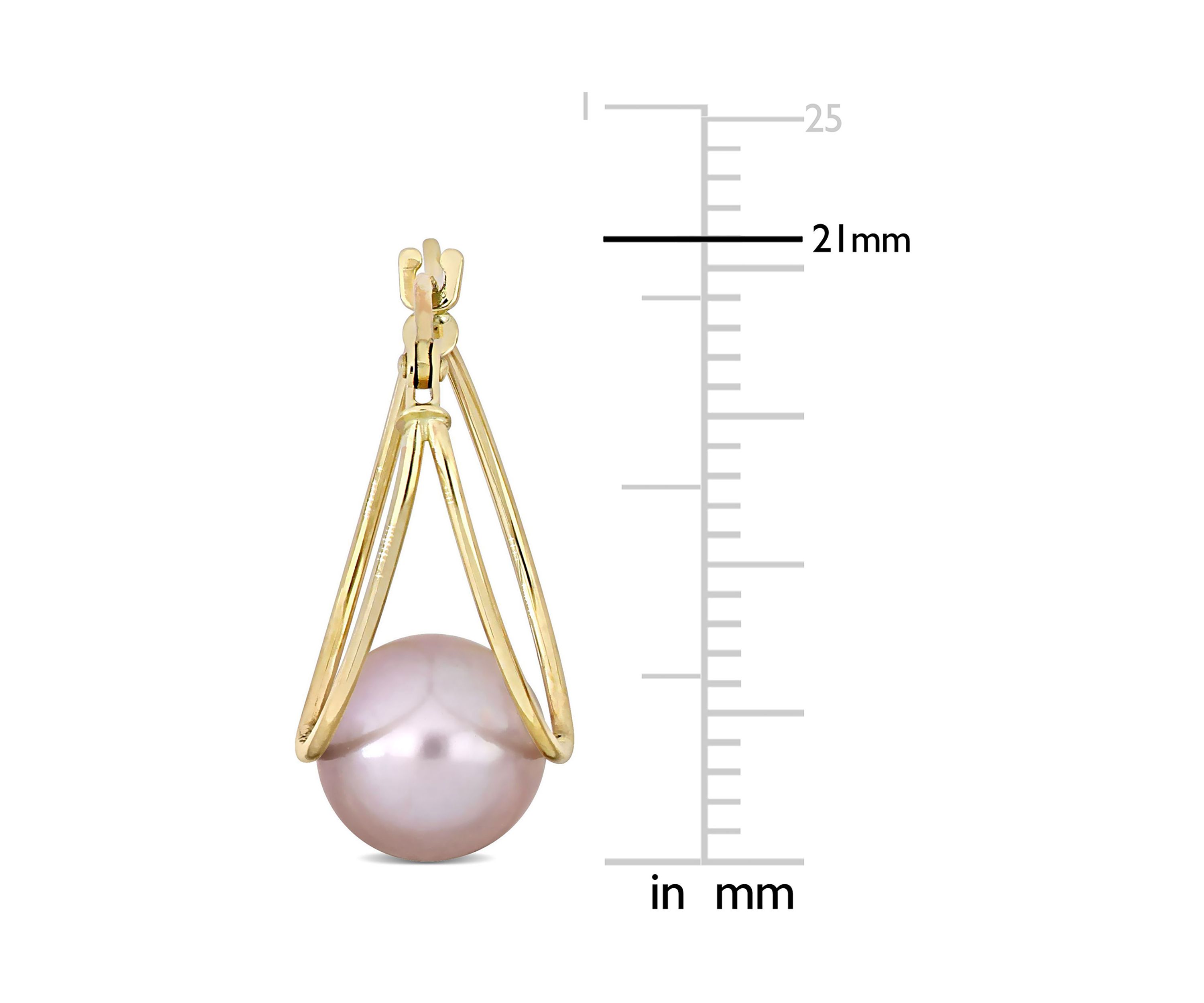 8-8.5mm Freshwater Cultured Pink Pearl Drop Hoop Earrings in 10k Yellow Gold