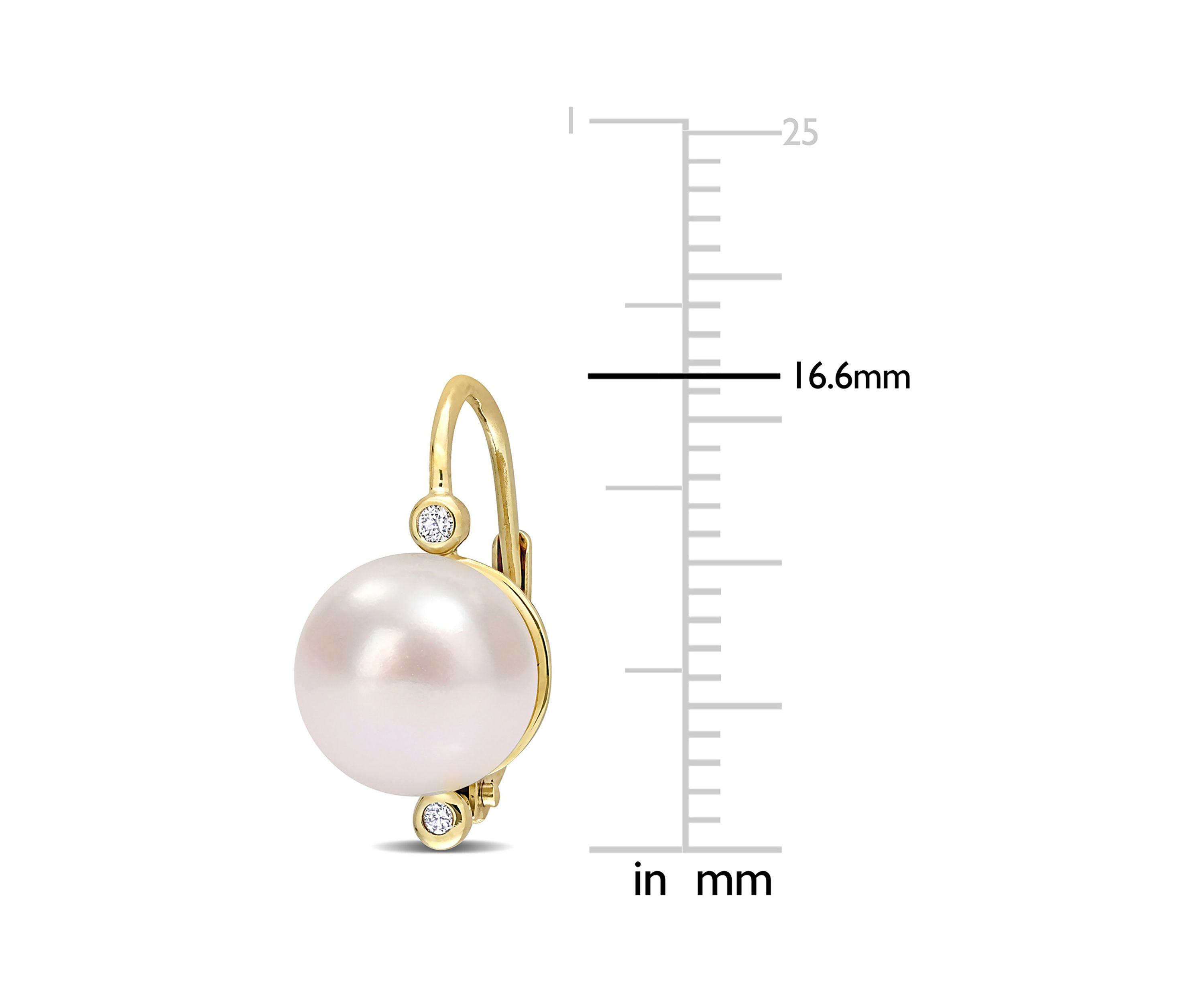 8-8.5mm Cultured Freshwater Pearl and Diamond Accent Leverback Earrings in 10k Yellow Gold