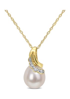 Belk & Co 8.5-9mm Cultured Freshwater Pearl and Diamond Accent Drop Pendant and Chain in 10k Yellow Gold