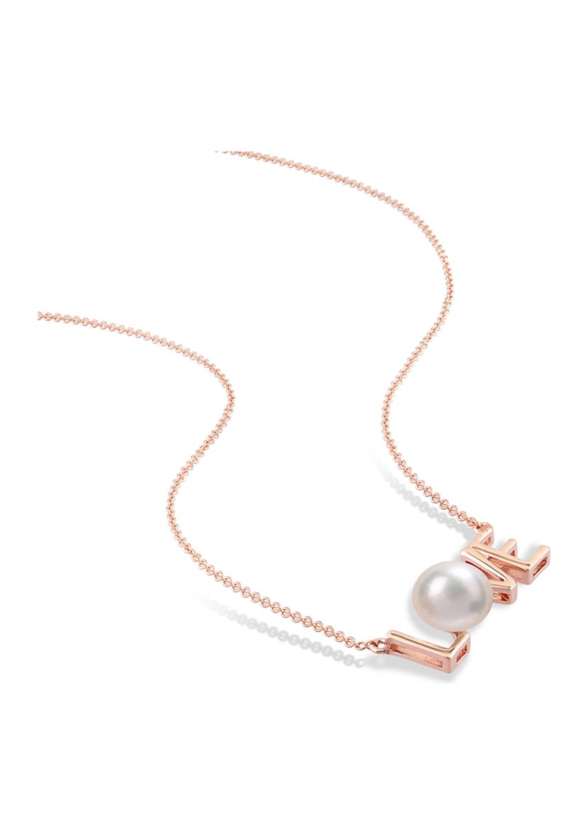 7-7.5mm Freshwater Cultured Pearl "LOVE" Pendant with Chain in 10k Rose Gold