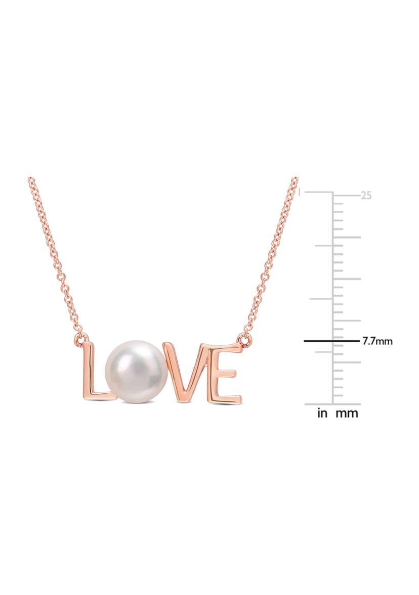 7-7.5mm Freshwater Cultured Pearl "LOVE" Pendant with Chain in 10k Rose Gold