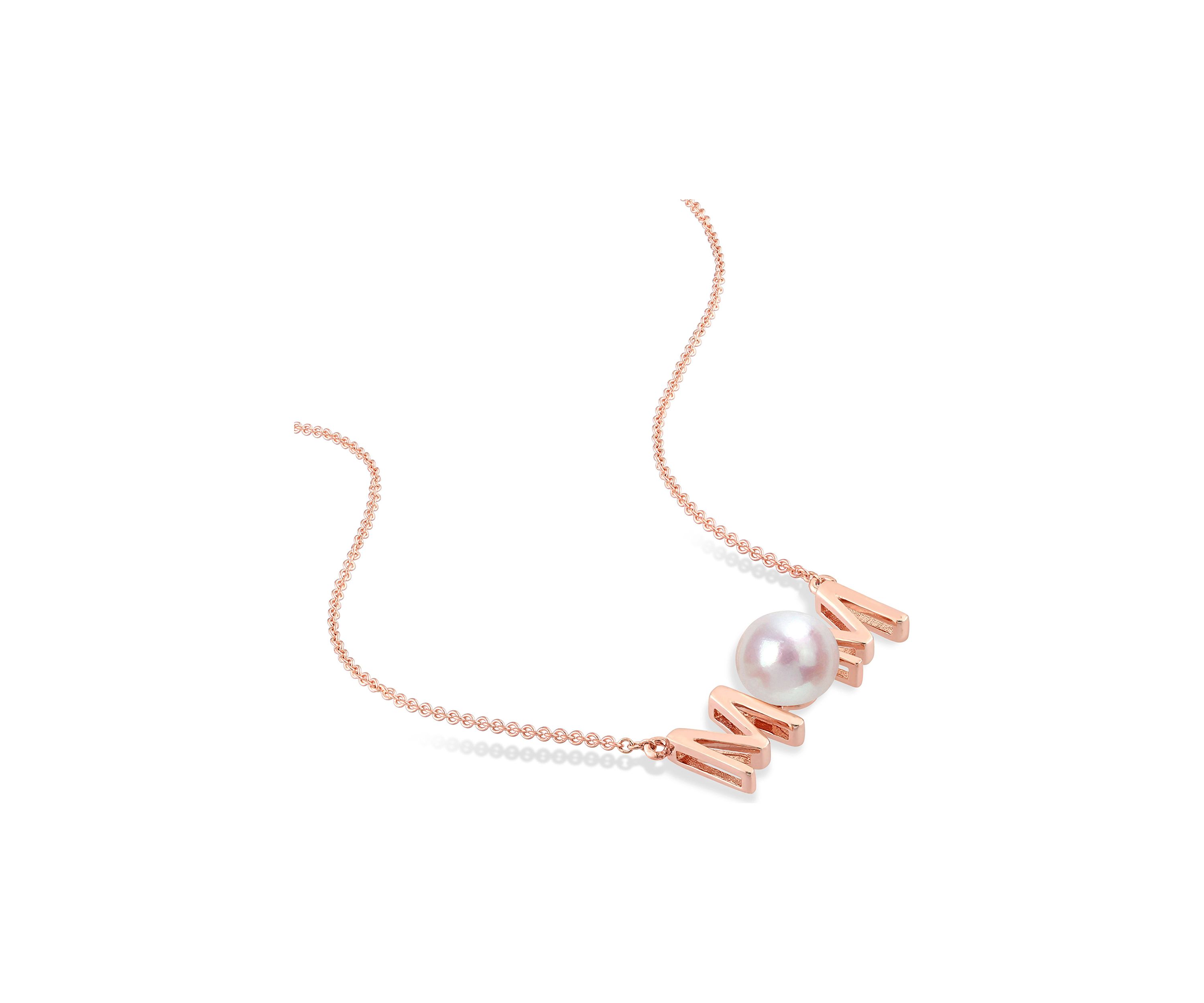 7-7.5mm Freshwater Cultured Pearl "MOM" Pendant with Chain in 10k Rose Gold