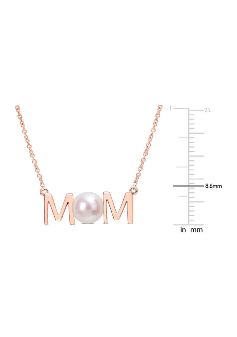 7-7.5mm Freshwater Cultured Pearl "MOM" Pendant with Chain in 10k Rose Gold