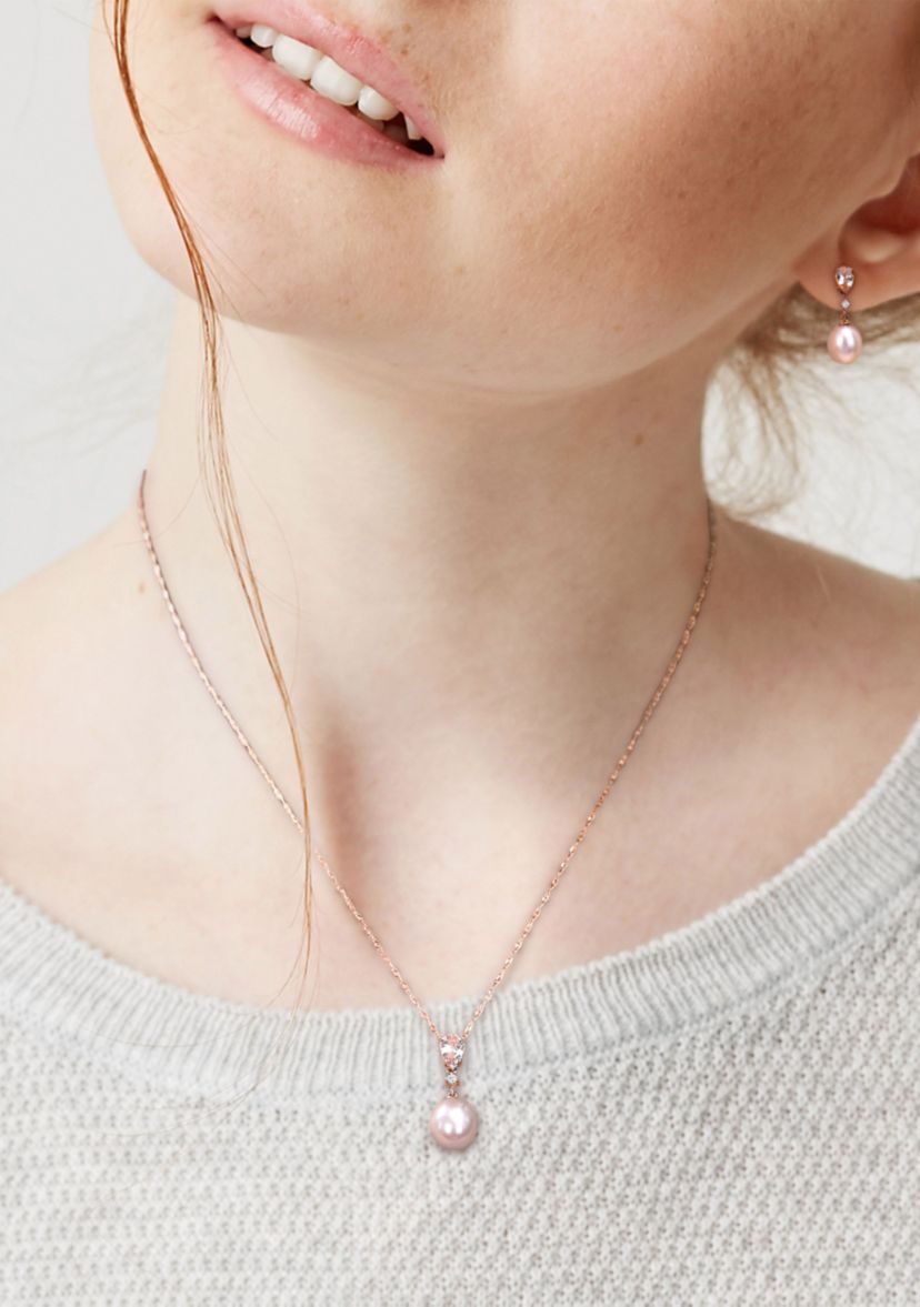 9-9.5mm Pink Freshwater Cultured Pearl and 1 1/5 CT TGW Morganite and Diamond Accent Drop Earrings and Pendant Set in 10k Rose Gold