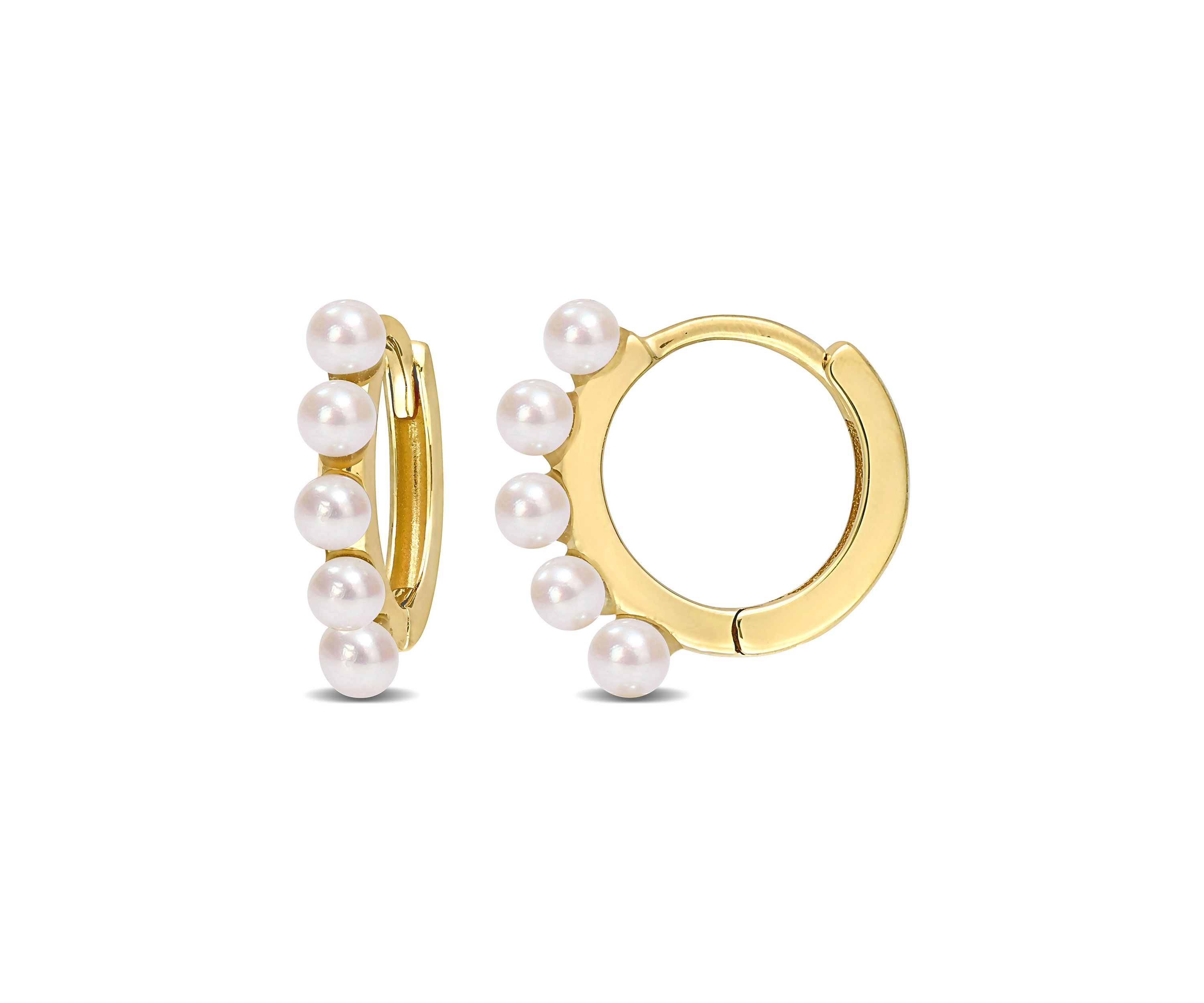 2-2.5mm Cultured Freshwater Pearl Hoop Earring in 10k Yellow Gold