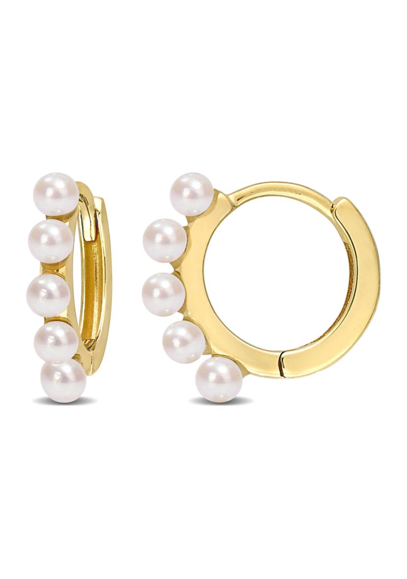 2-2.5mm Cultured Freshwater Pearl Hoop Earring in 10k Yellow Gold