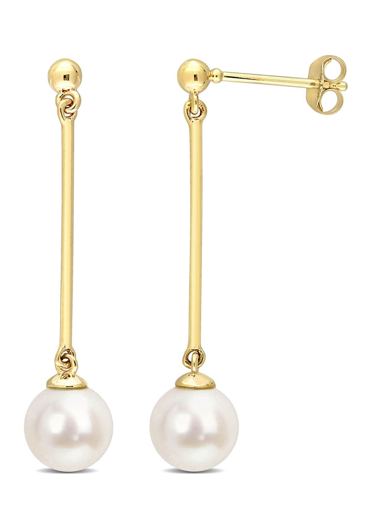 7-7.5mm Cultured Freshwater Pearl and Chain Drop Earrings in 10k Yellow Gold