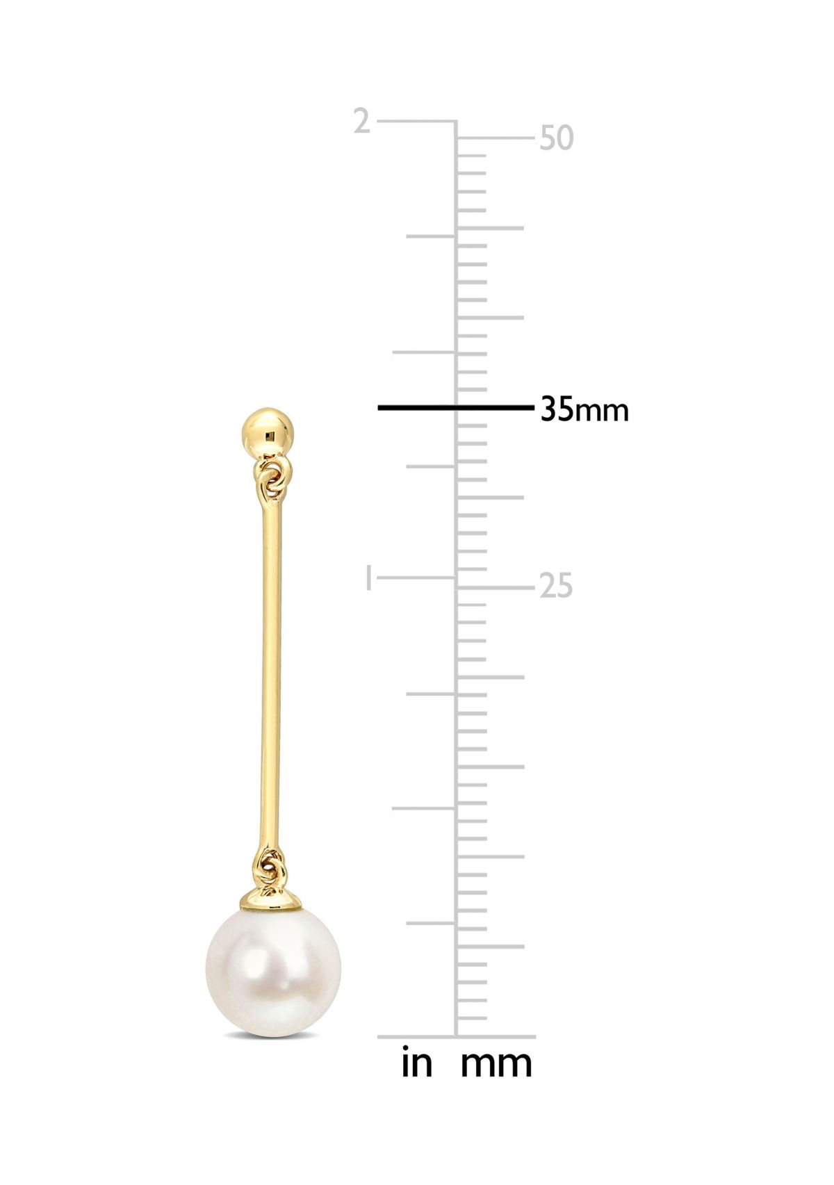 7-7.5mm Cultured Freshwater Pearl and Chain Drop Earrings in 10k Yellow Gold