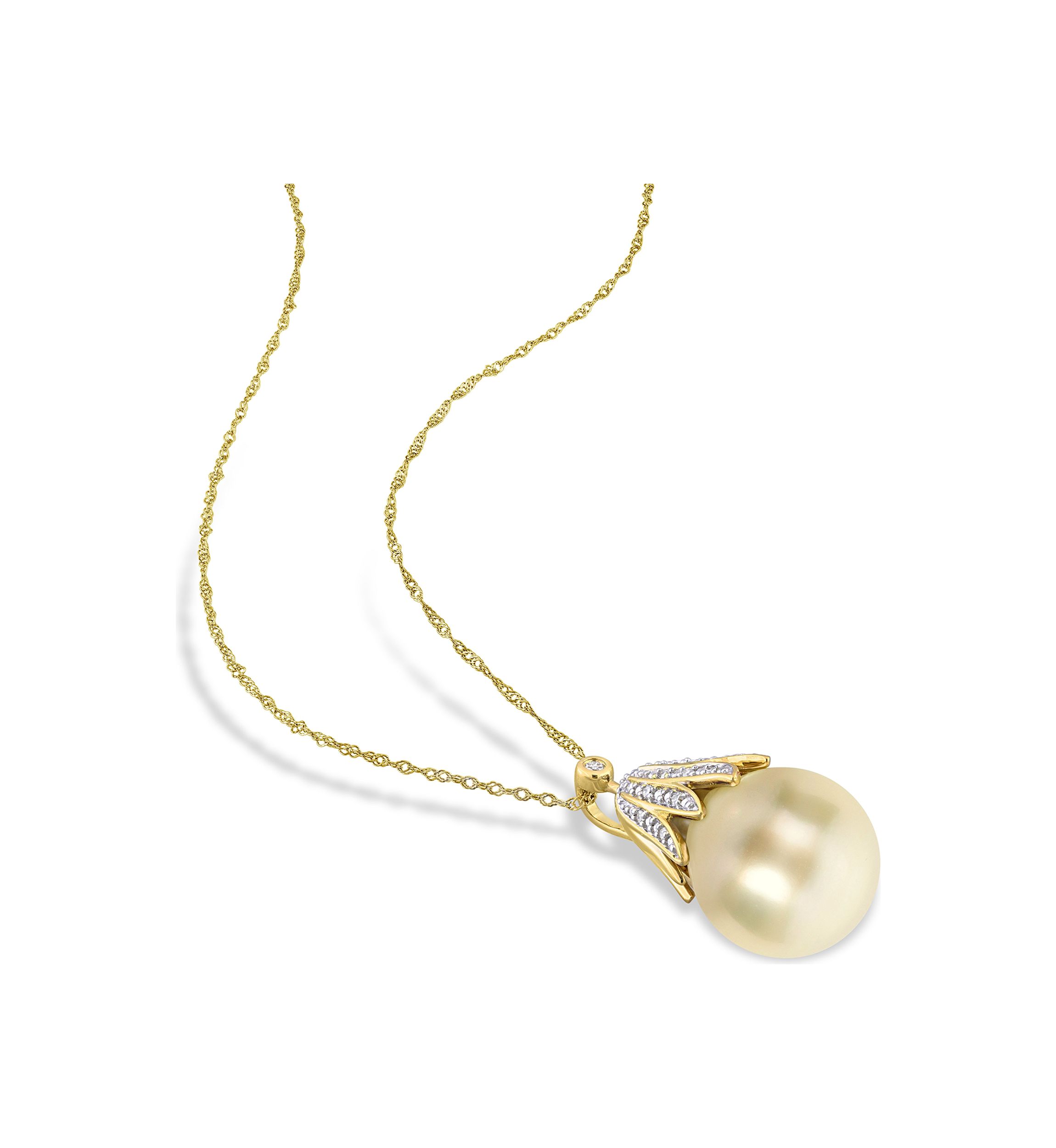 10-11mm South Sea Cultured Pearl and Diamond Accent Pendant with Chain in 14k Yellow Gold