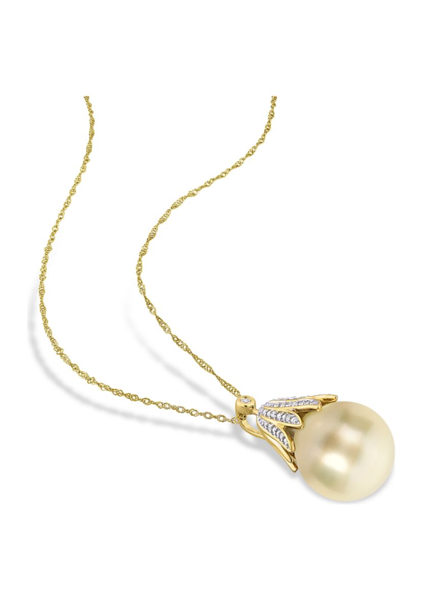 10-11mm South Sea Cultured Pearl and Diamond Accent Pendant with Chain in 14k Yellow Gold